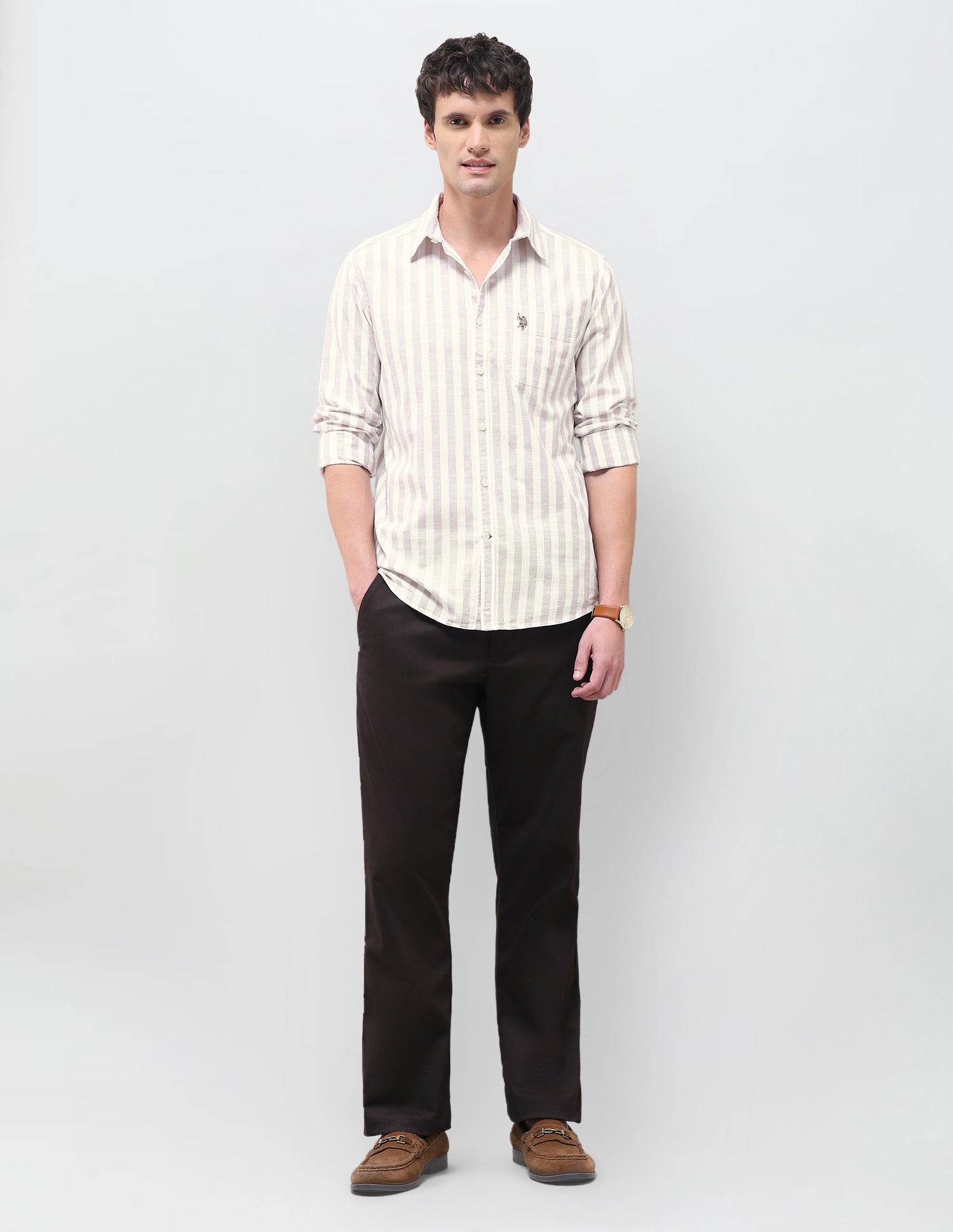 Vertical Striped Regular Fit Shirt Beige - U.S. Polo Assn. India | Large