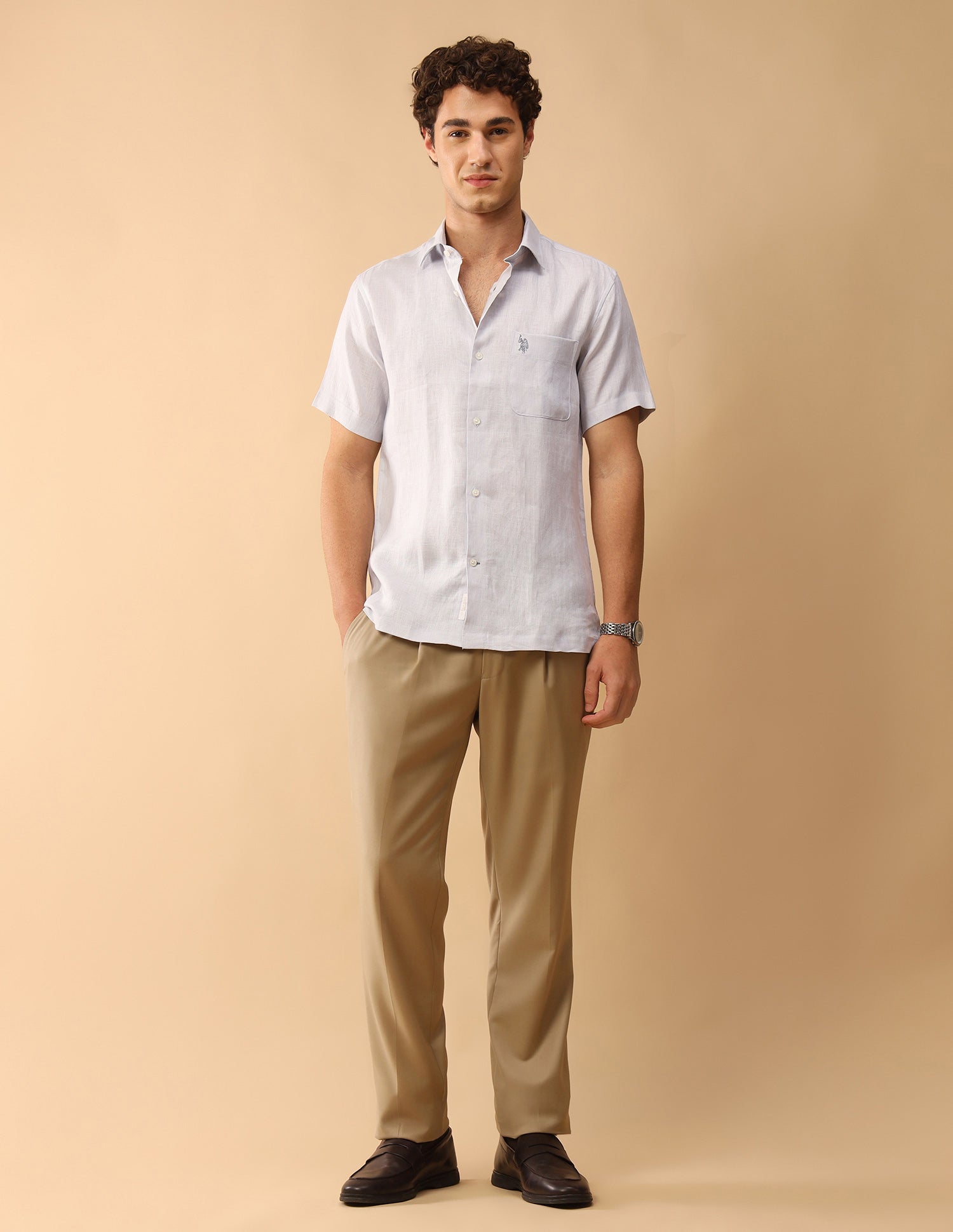 Pacho X Solid Regular Fit Shirt Light Grey - U.S. Polo Assn. India | Large
