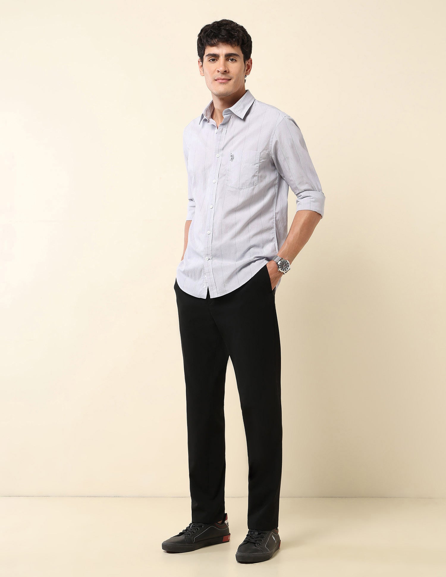 Pinstriped Pure Cotton Shirt Light Grey - U.S. Polo Assn. India | Large