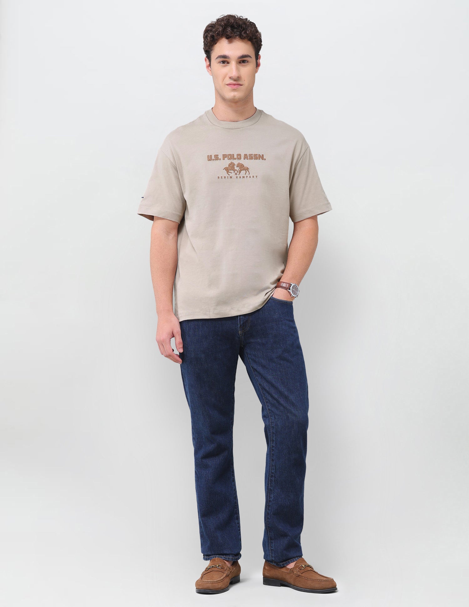 Brand Embroidered Slim Fit T-Shirt Beige - U.S. Polo Assn. India | Large