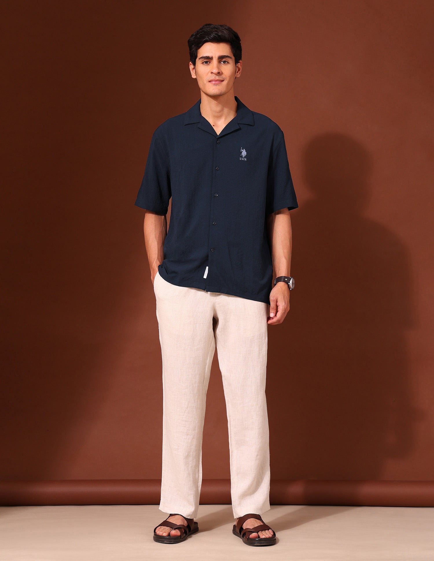 Tailored Fit Poplin Shirt Navy - U.S. Polo Assn. India | Large