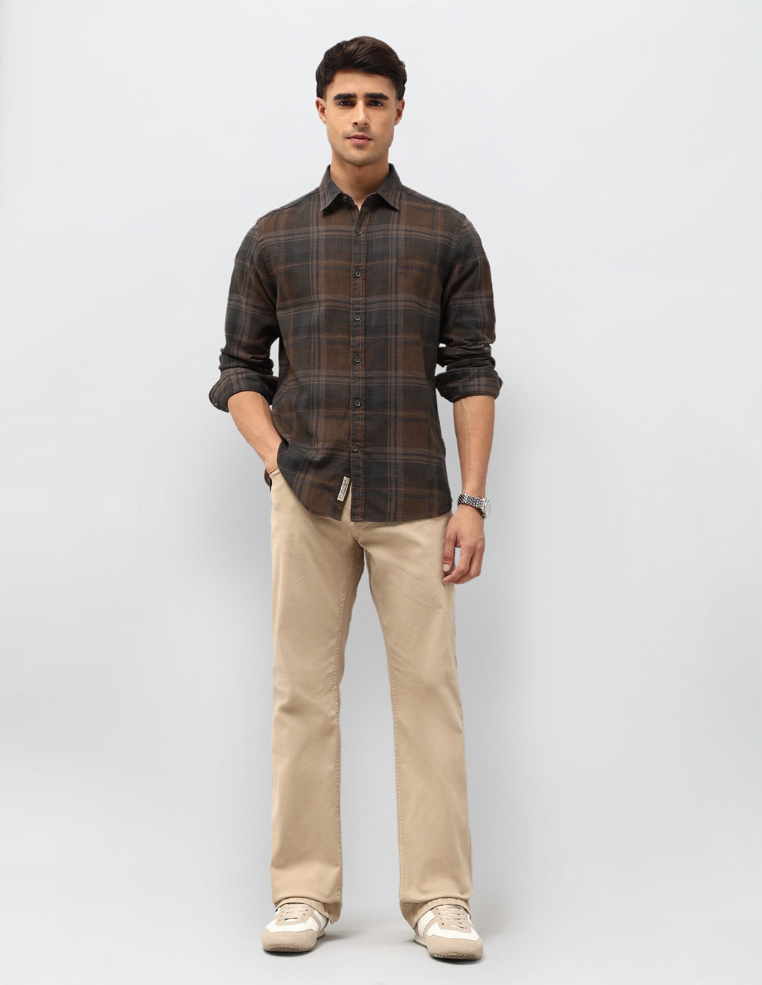 Plaid Checked Twill Shirt Brown - U.S. POLO ASSN. | Large