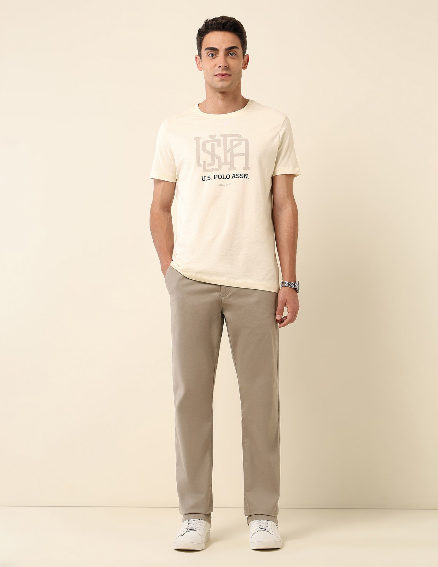 Pure Cotton Slim Fit T- Shirt Off-White - U.S. Polo Assn. India | Large