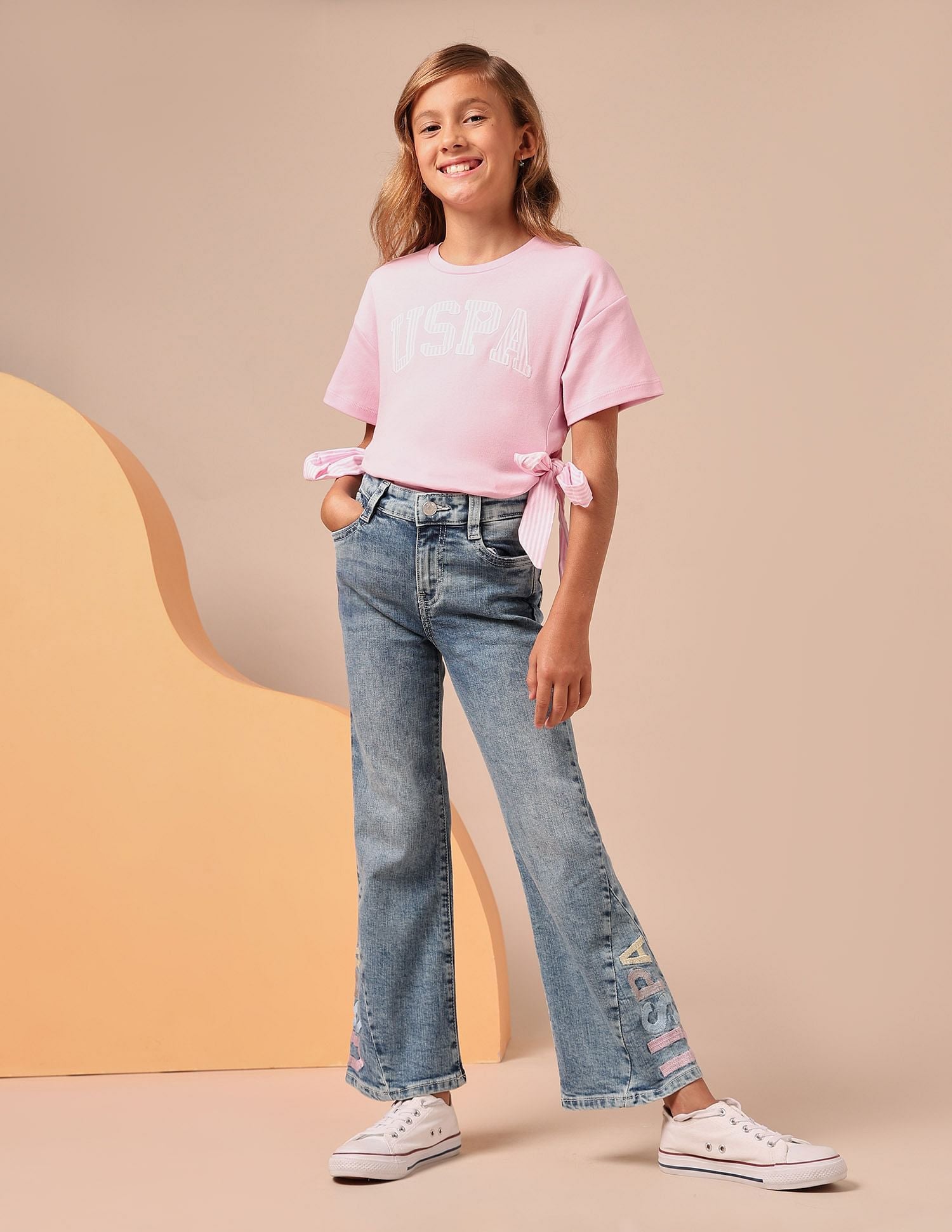 Girls Mid Rise Bootcut Jeans Light Blue - U.S. POLO ASSN. | Large