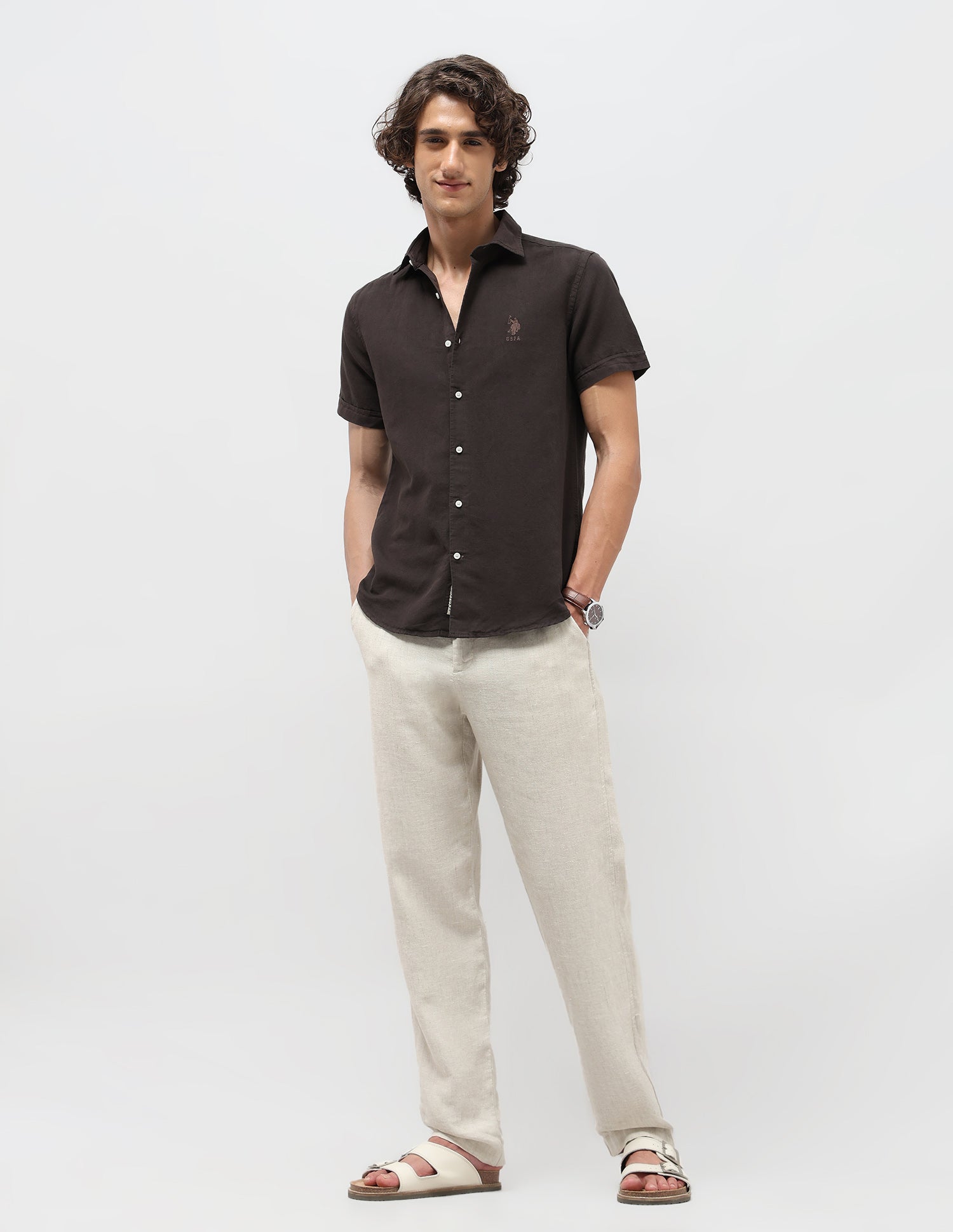 Solid Slim Fit Shirt Choco - U.S. POLO ASSN. | Large