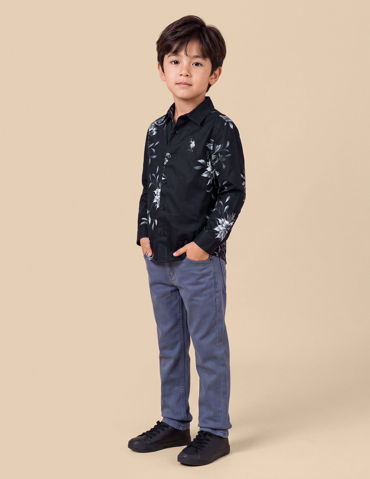 Floral Printed Satin Shirt Black - U.S. Polo Assn. India | Large