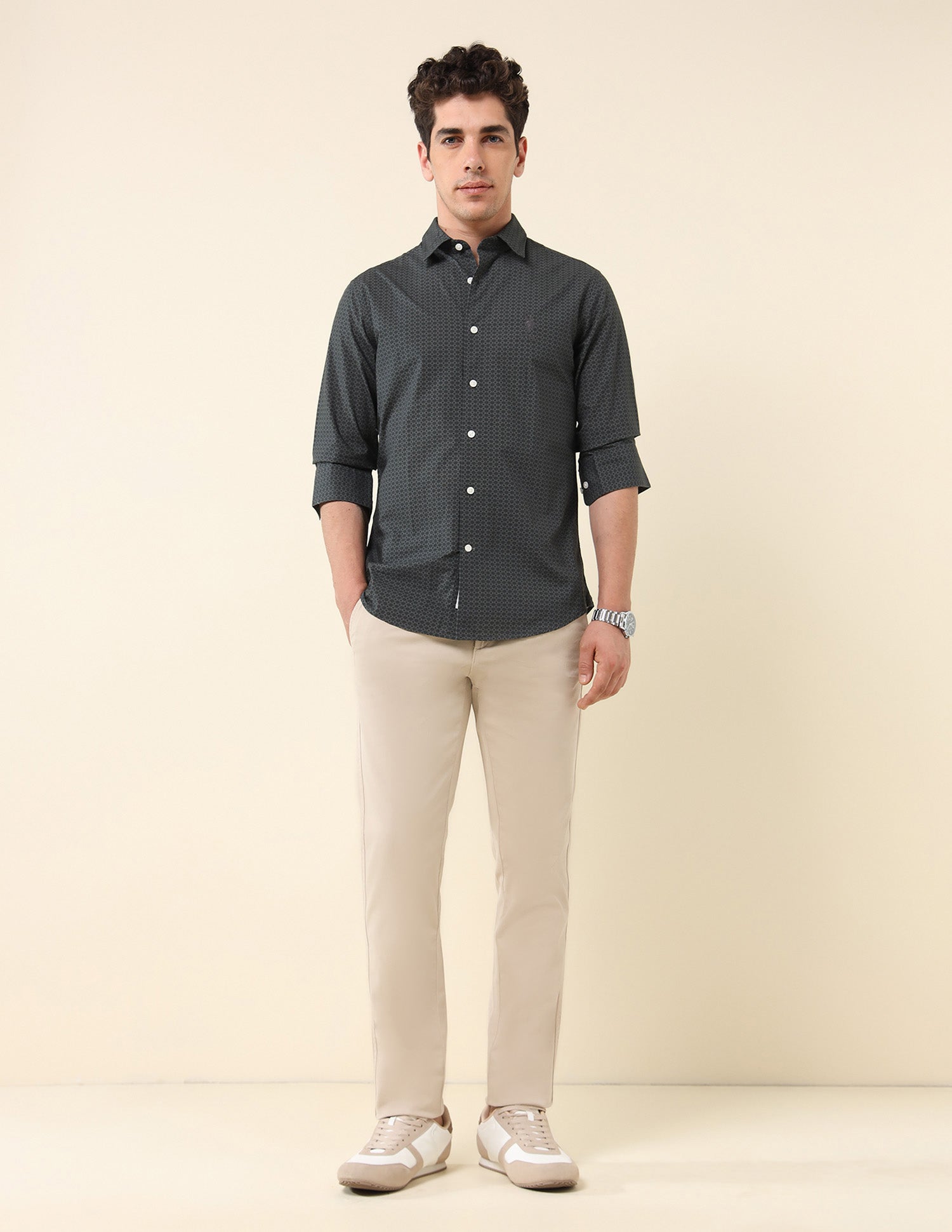 Geometric Printed Pure Cotton Shirt Charcoal - U.S. POLO ASSN. | Large