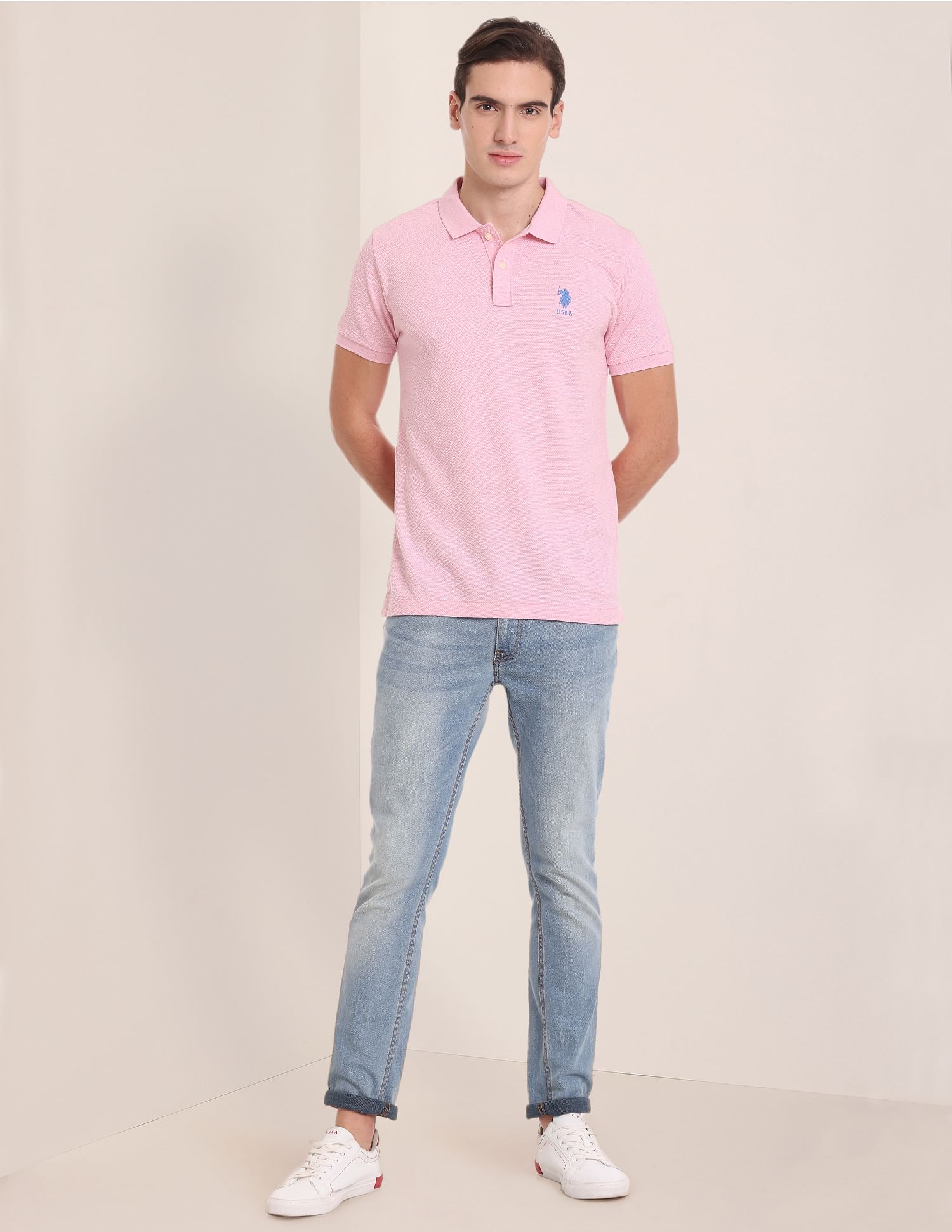Slim Fit Popcorn Polo Shirt Light Pink - U.S. Polo Assn. India | Large