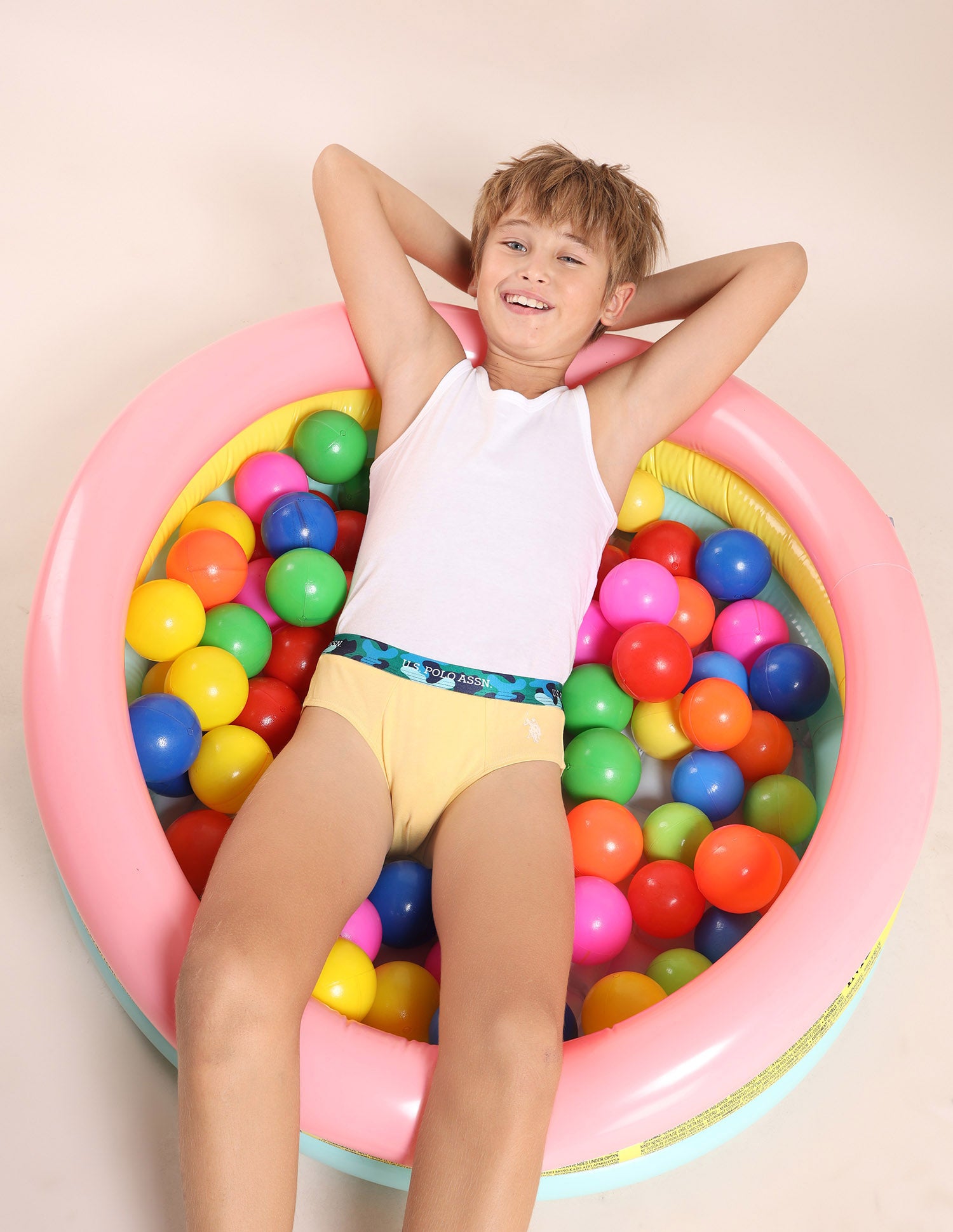 Boys Cotton Spandex Solid Briefs - Pack Of 5 White, Green, Yellow, Purple and Blue - U.S. POLO ASSN. | Large