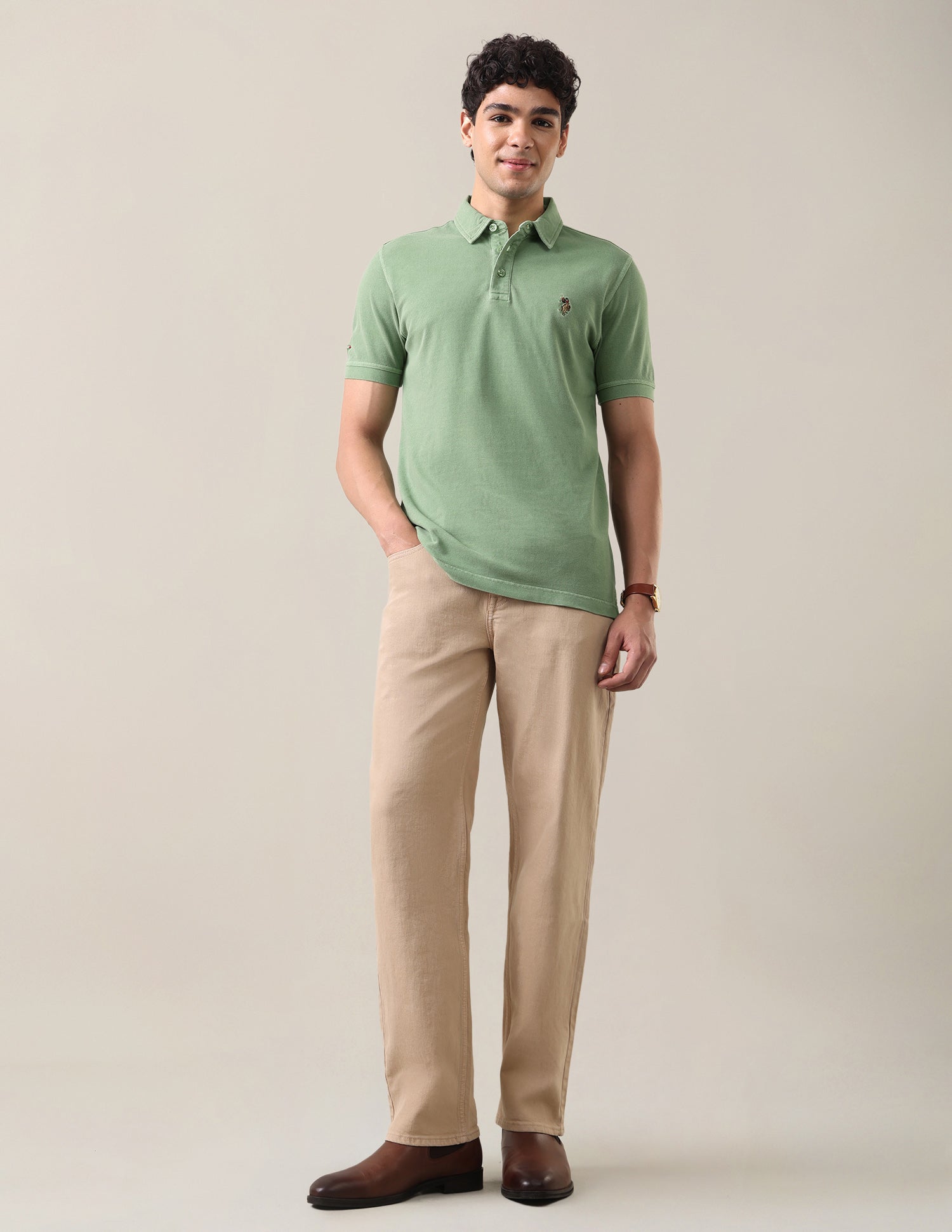 Solid Slim Fit Polo Shirt Light Green - U.S. Polo Assn. India | Large