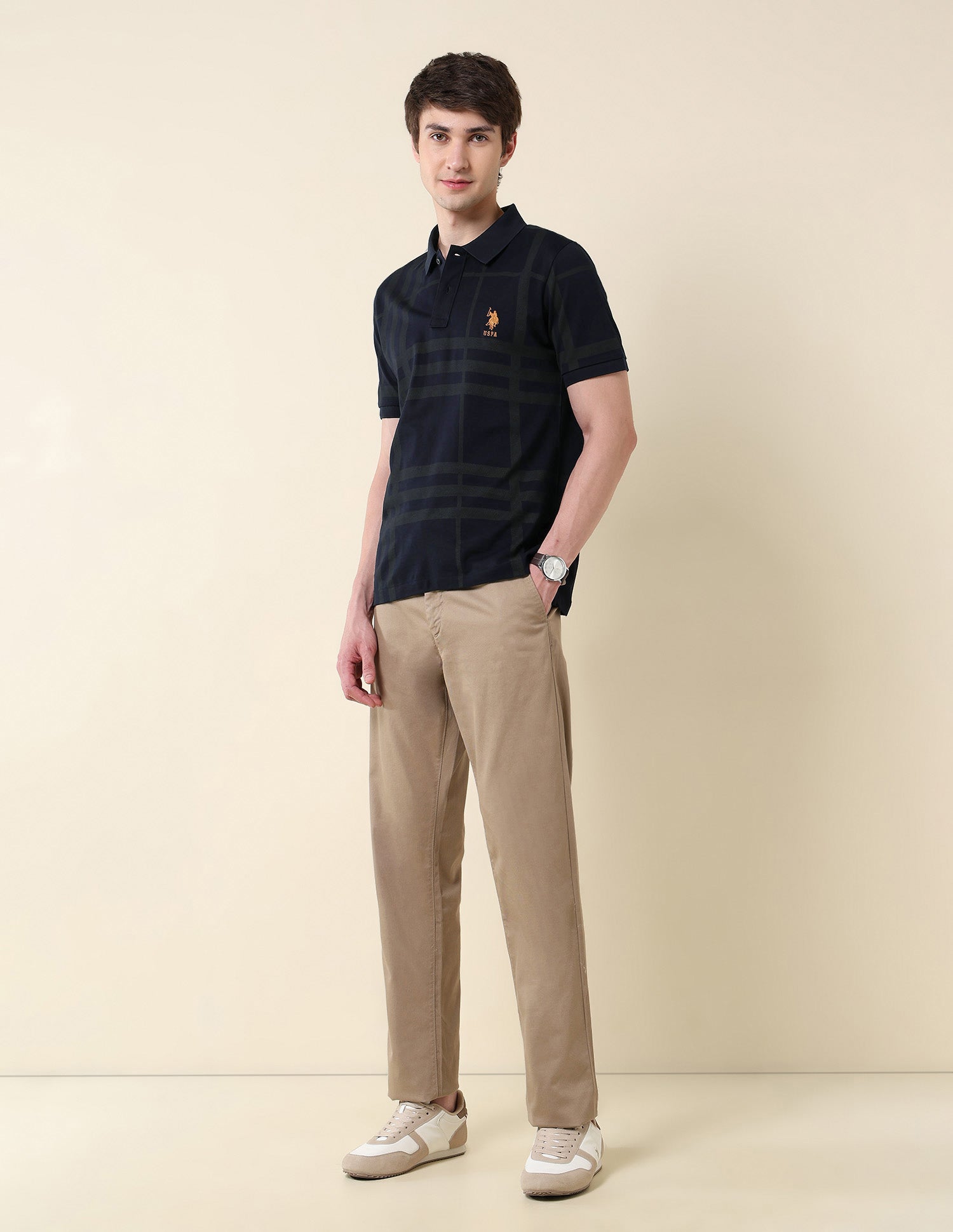 Checked Pure Cotton Varsity Polo Shirt Navy - U.S. Polo Assn. India | Large