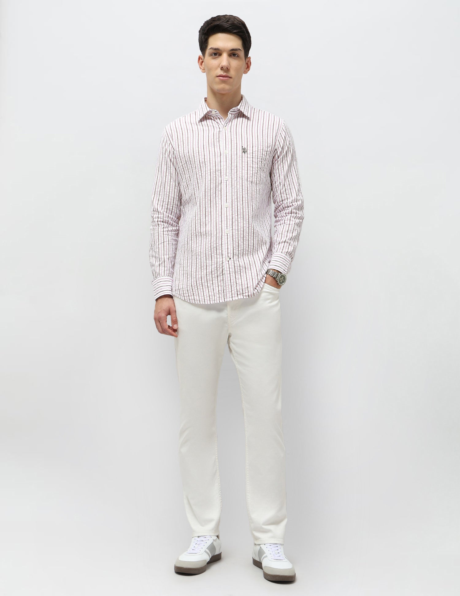 Vertical Striped Seersucker Shirt Pink - U.S. POLO ASSN. | Large