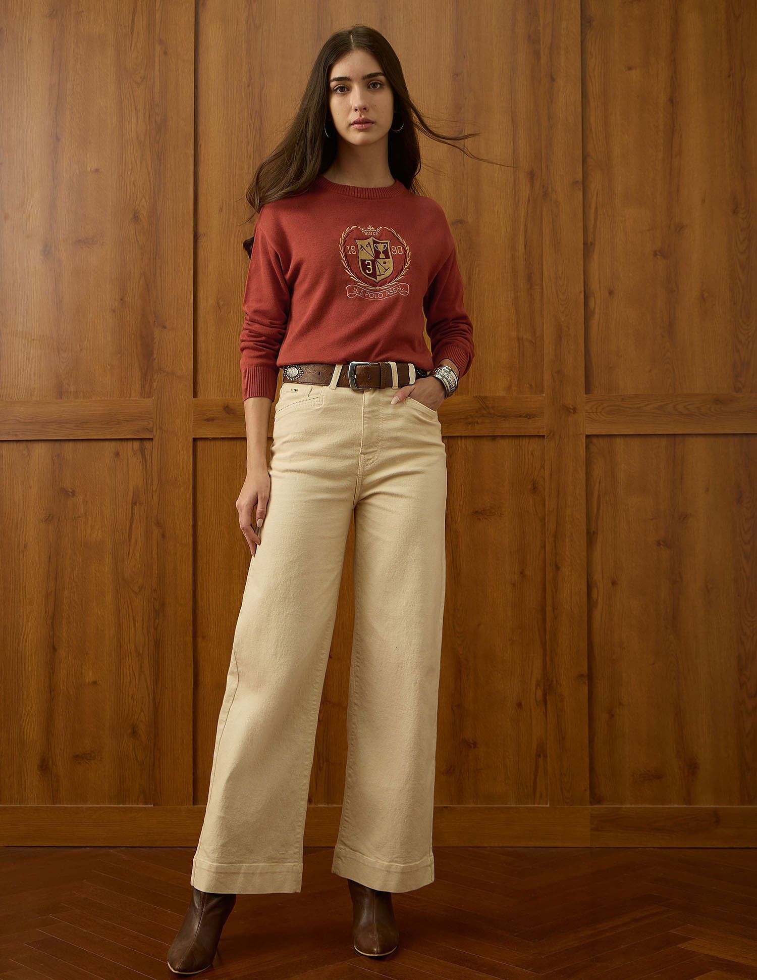 Drop Shoulder Relaxed Fit Sweater Orange - U.S. POLO ASSN. | Large