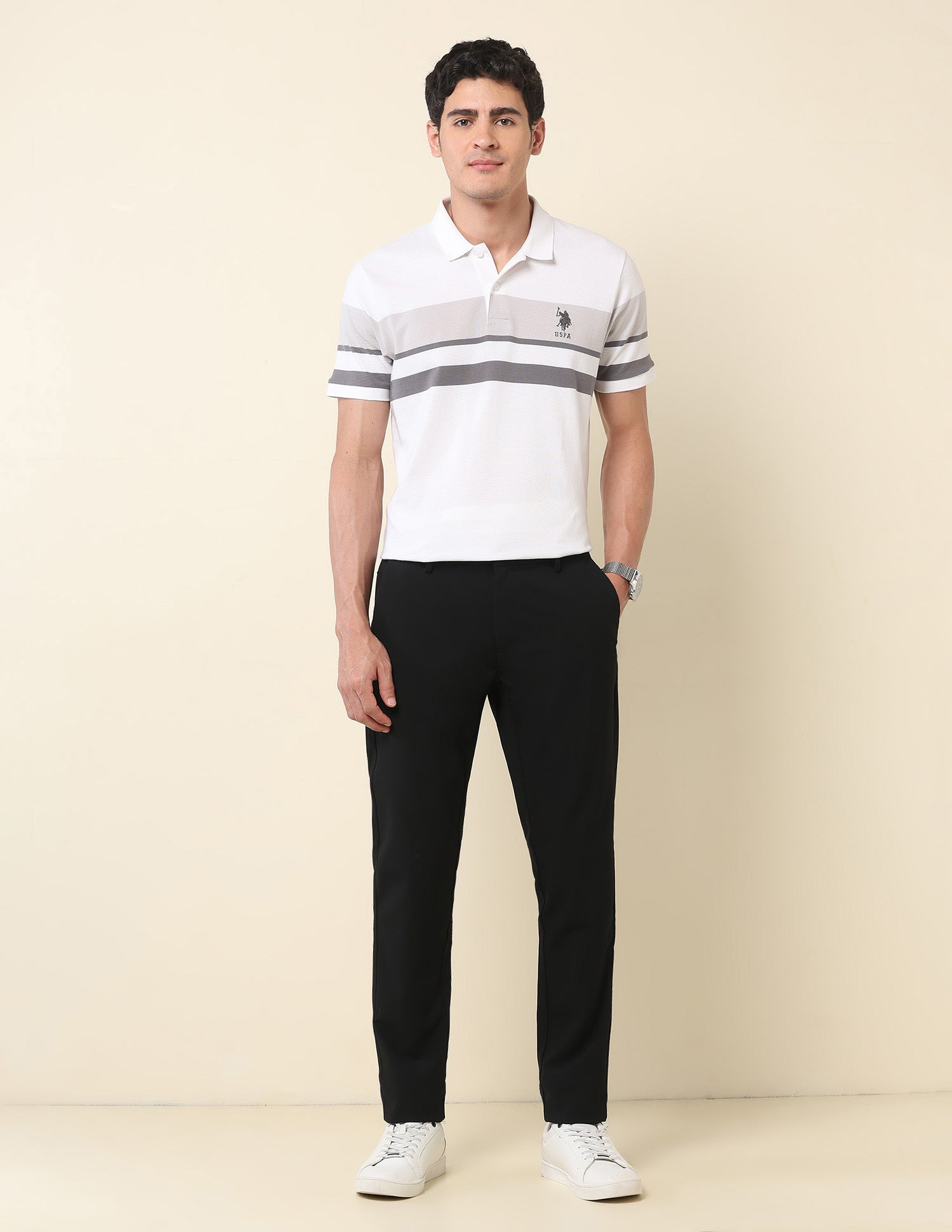 Austin Slim Fit Solid Trousers Black - U.S. Polo Assn. India | Large