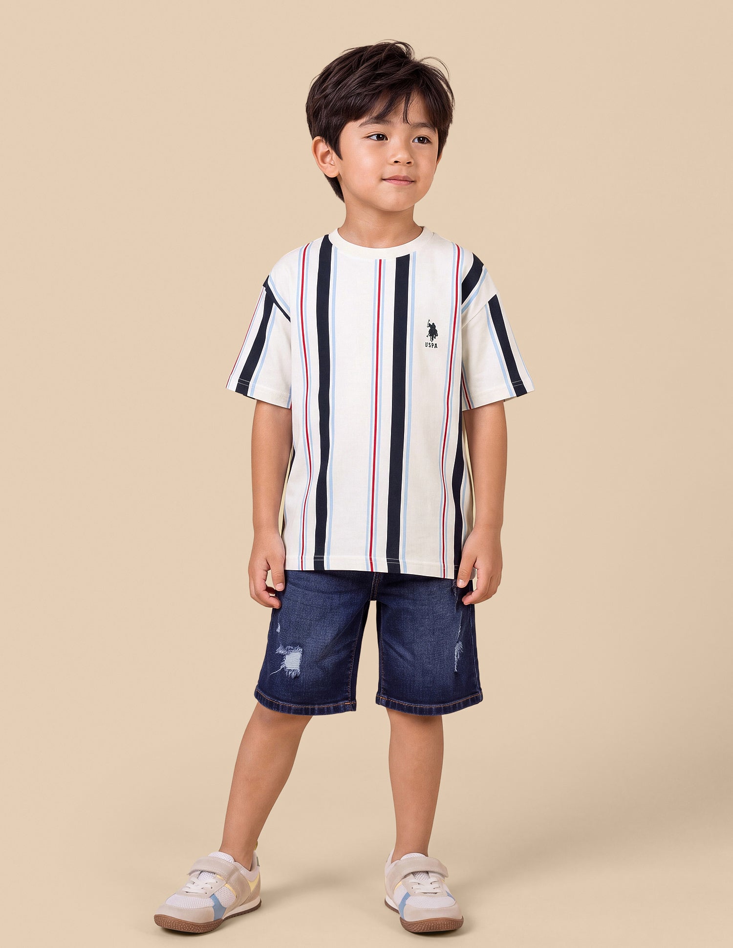 Vertical Striped Oversized Fit T-Shirt Off White - U.S. Polo Assn. India | Large
