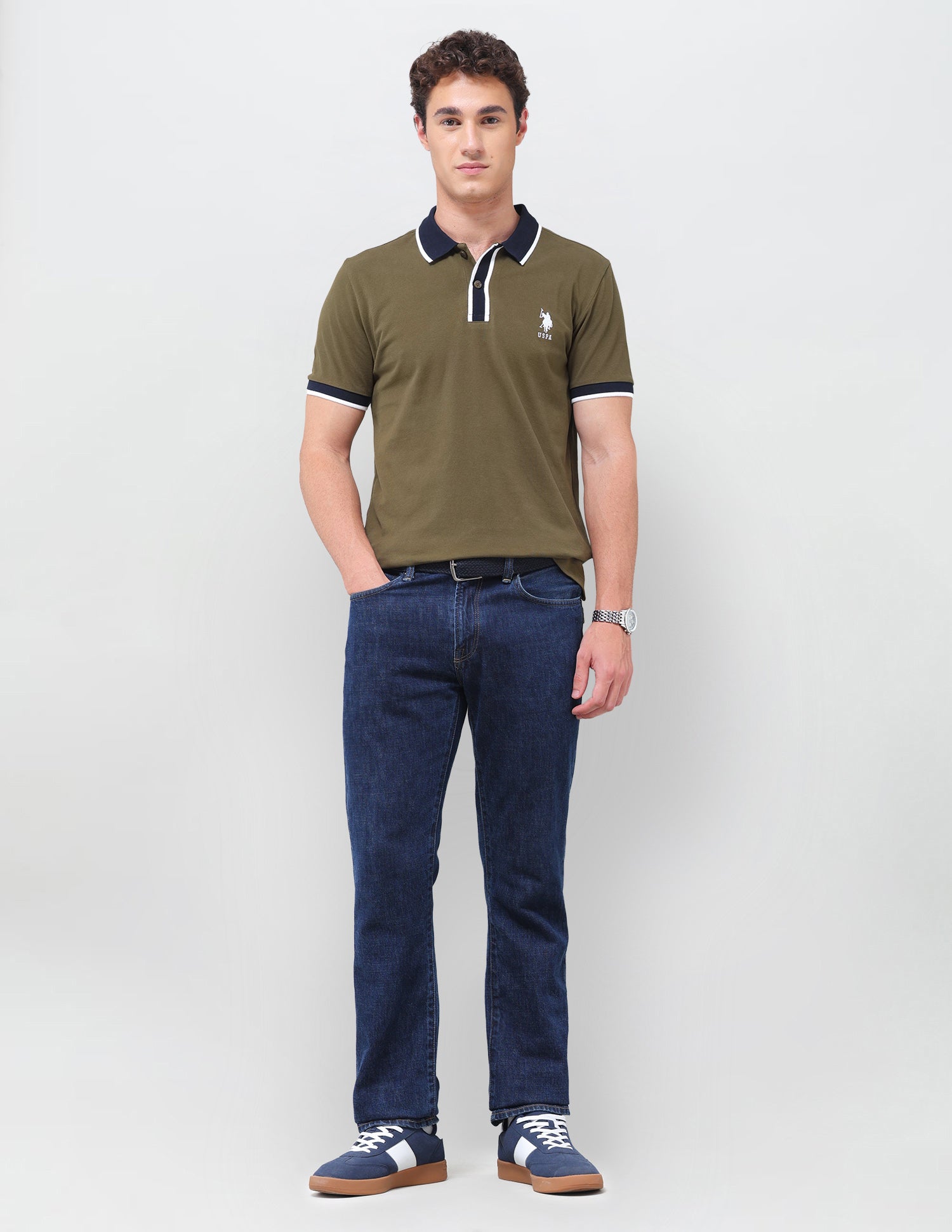 Solid Slim Fit Polo Shirt Olive - U.S. Polo Assn. India | Large