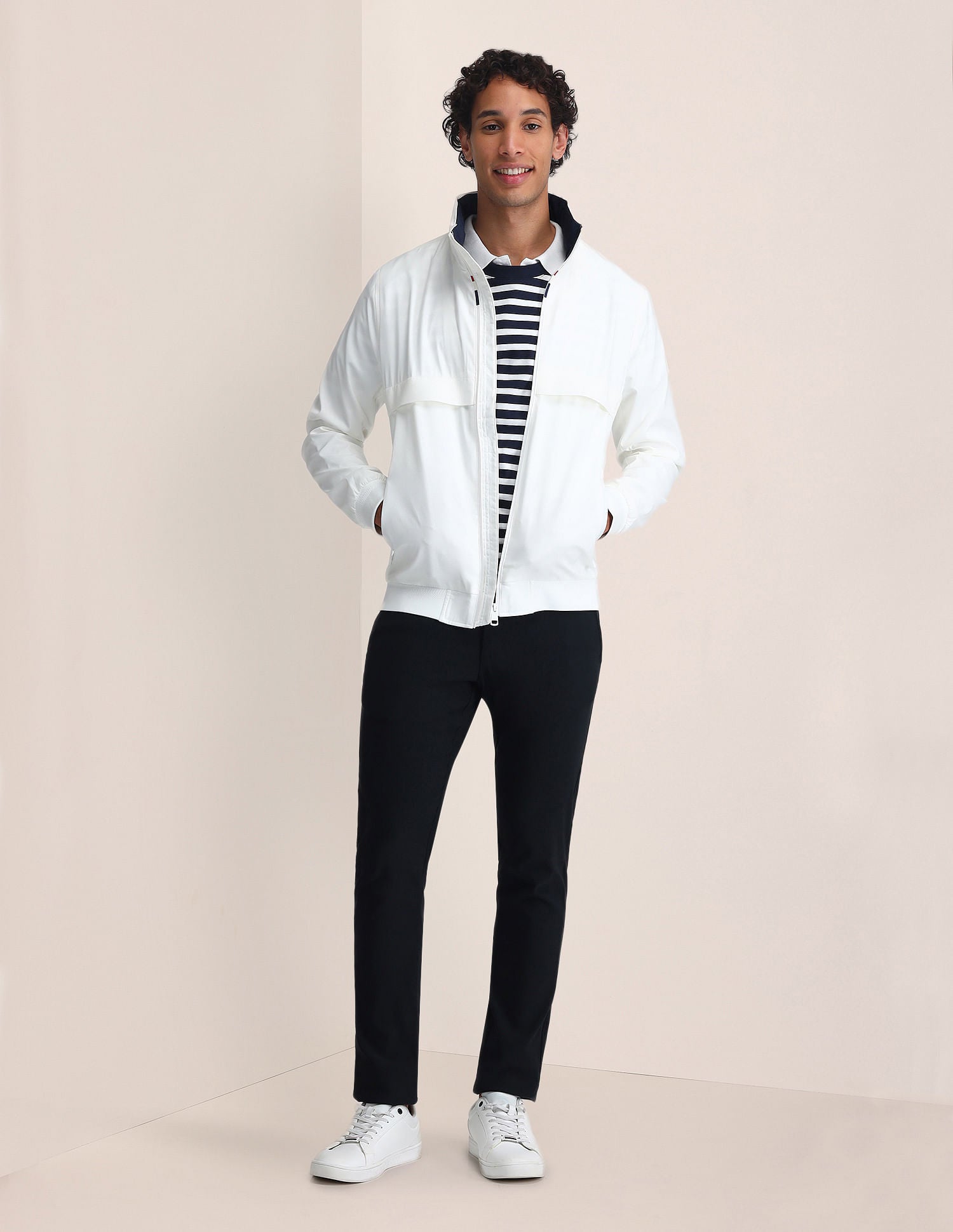 Brand Printed Regular Fit Jacket White - U.S. Polo Assn. India | Large