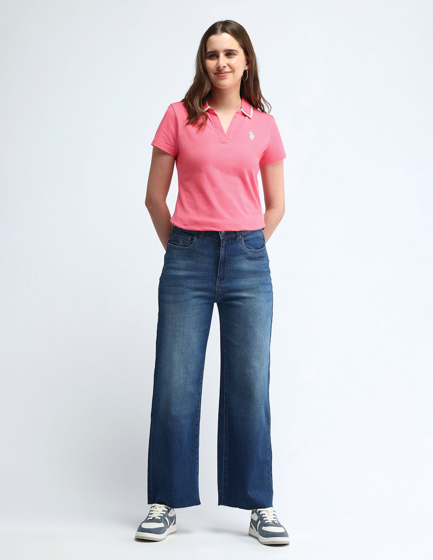 High Rise Wide Leg Jeans Blue - U.S. POLO ASSN. | Large