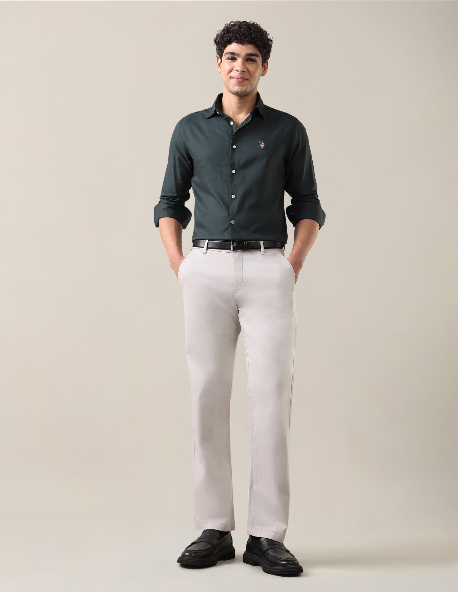 Twill Regular Fit Shirt Dark Green - U.S. Polo Assn. India | Large