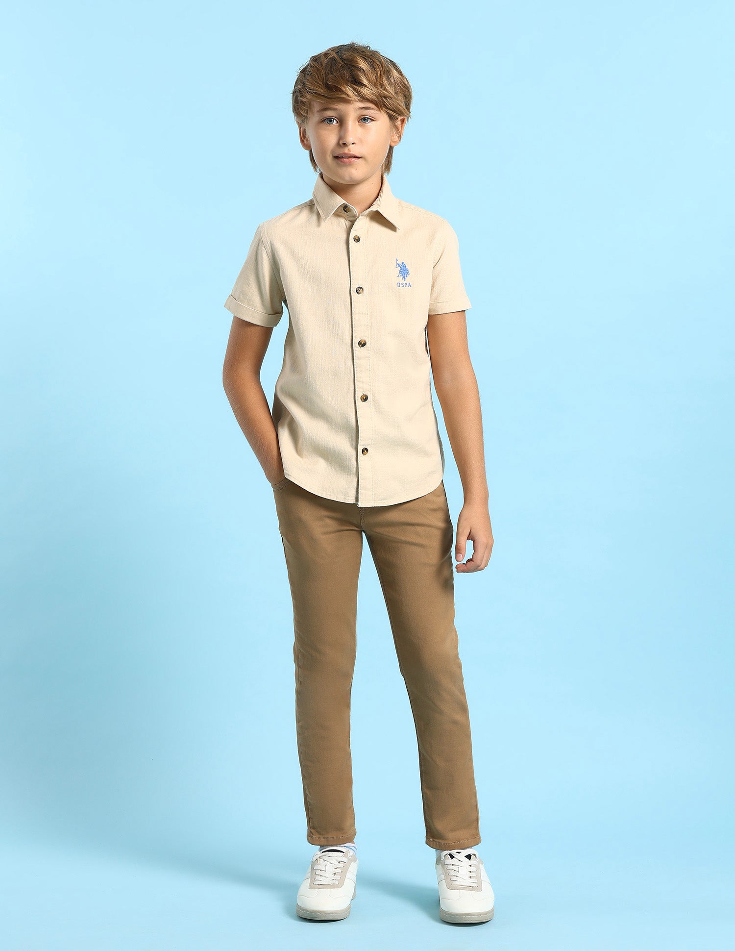 Boys Graphic Printed Regular Fit Shirt Beige - U.S. POLO ASSN. | Large