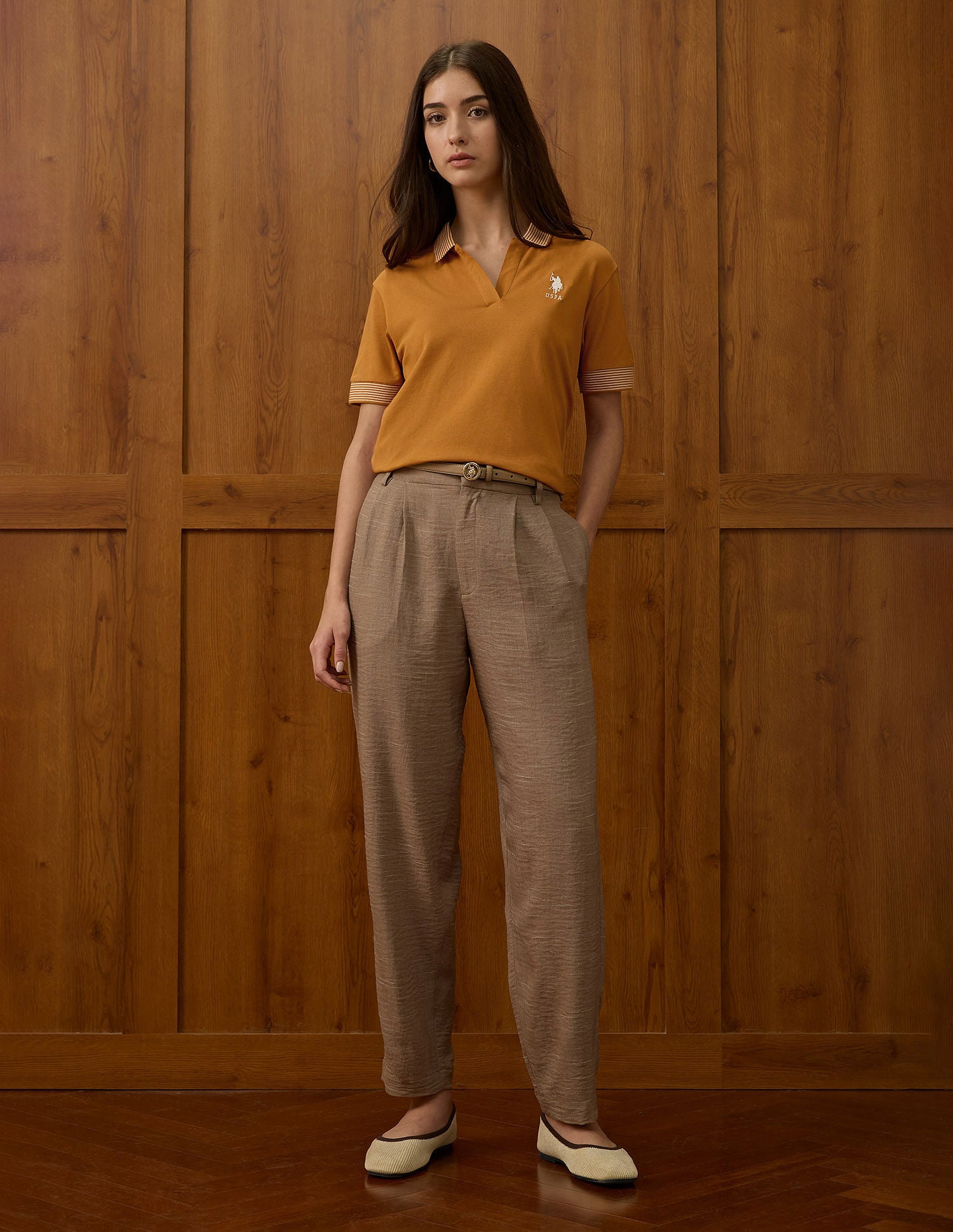 Jacquard Polo Collar Cotton Relaxed Fit Tshirt Orange - U.S. POLO ASSN. | Large