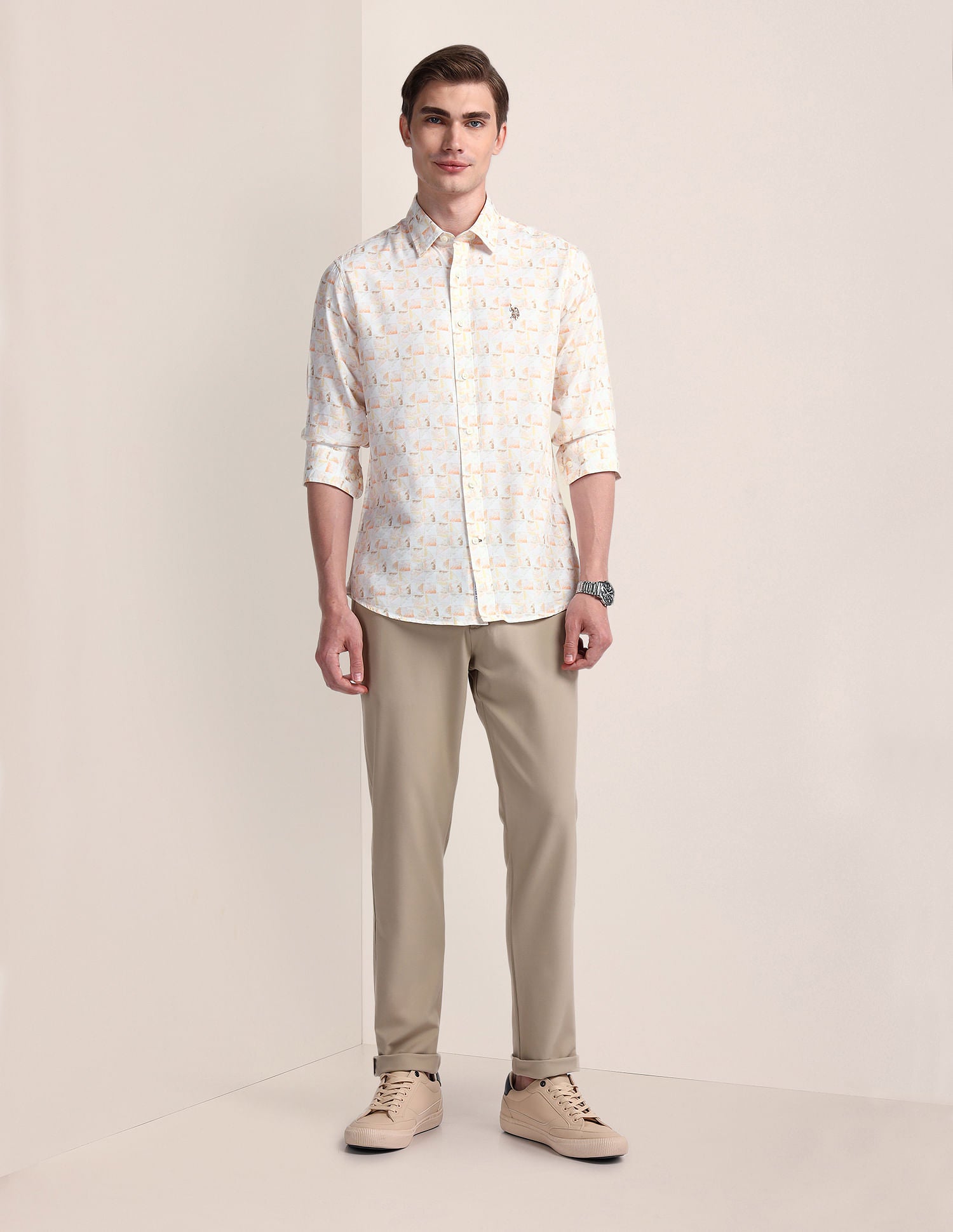 Tailored Fit Abstract Shirt Cream - U.S. Polo Assn. India | Large