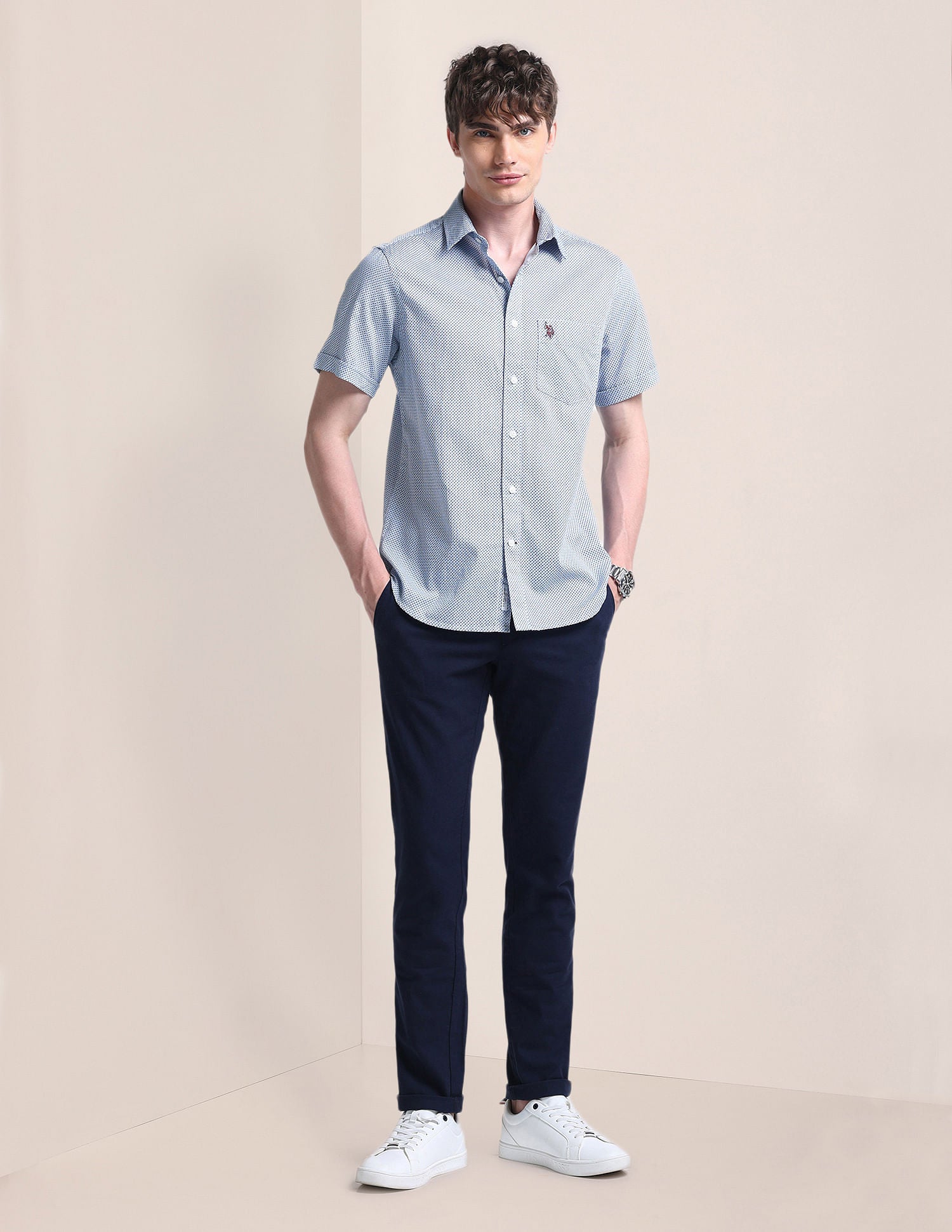 Cutaway Collar Cotton Shirt Blue - U.S. Polo Assn. India | Large