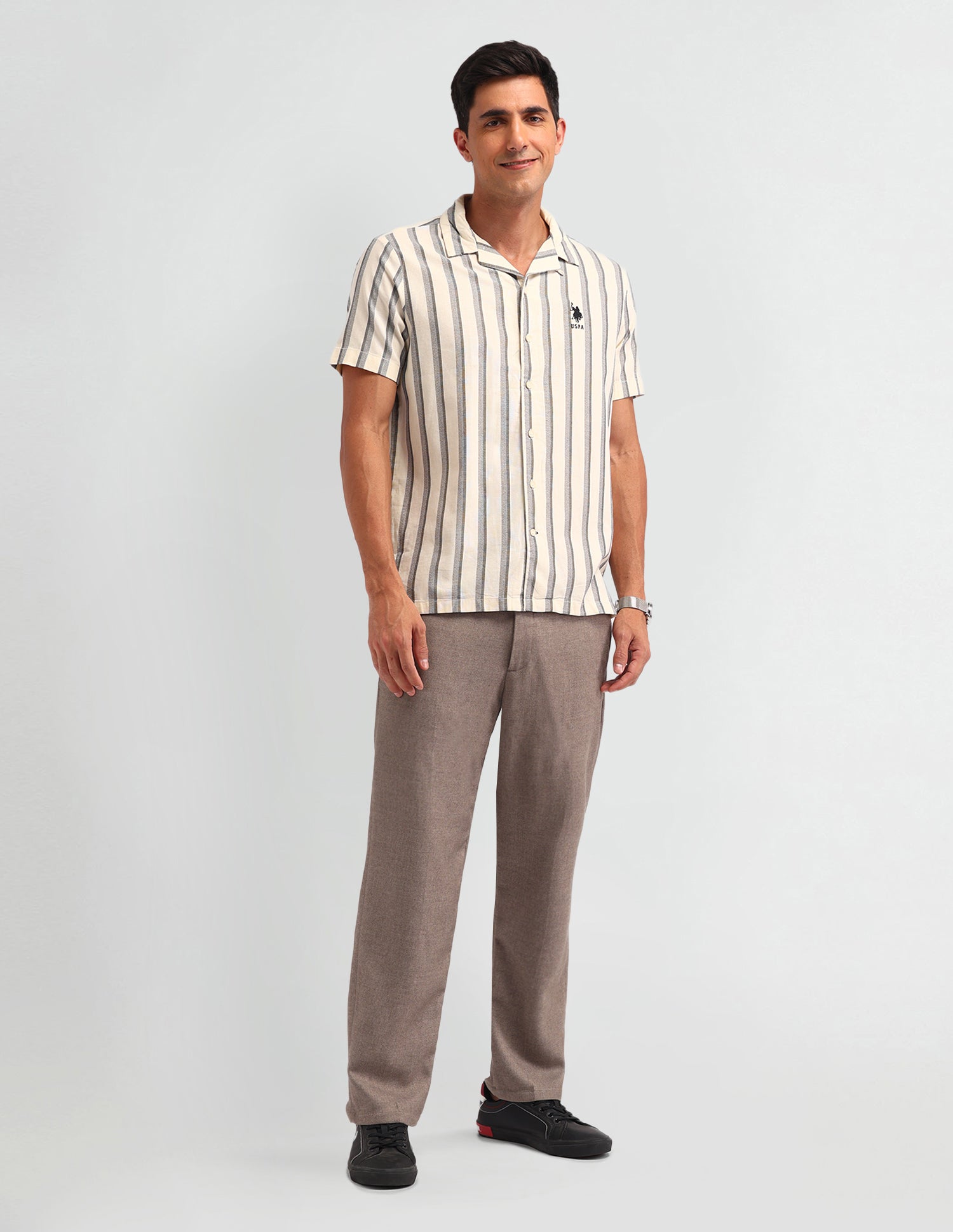 Vertical Striped Slim Fit Shirt Ivory - U.S. Polo Assn. India | Large