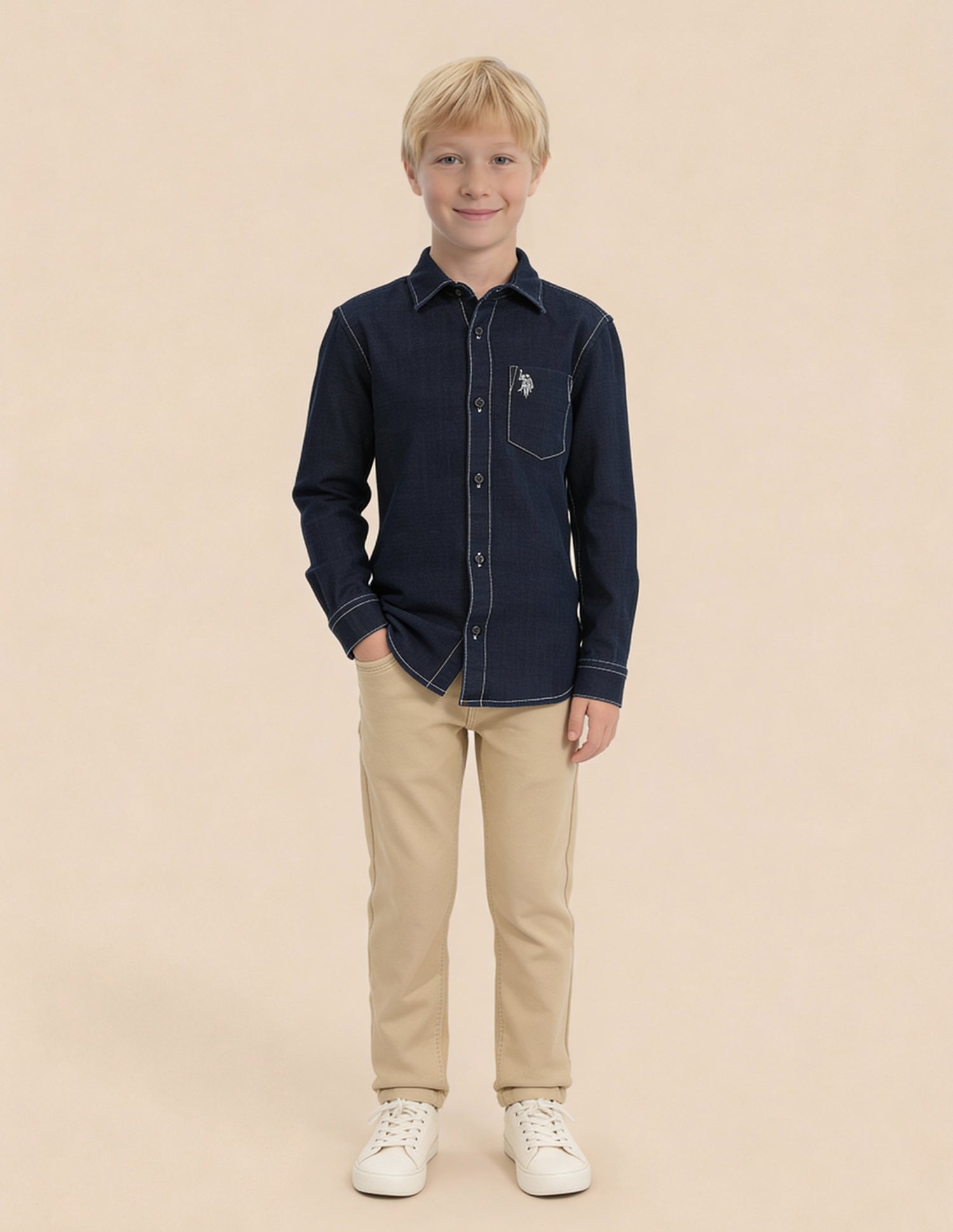 Boys Solid Dobby Shirt Indigo - U.S. Polo Assn. India | Large