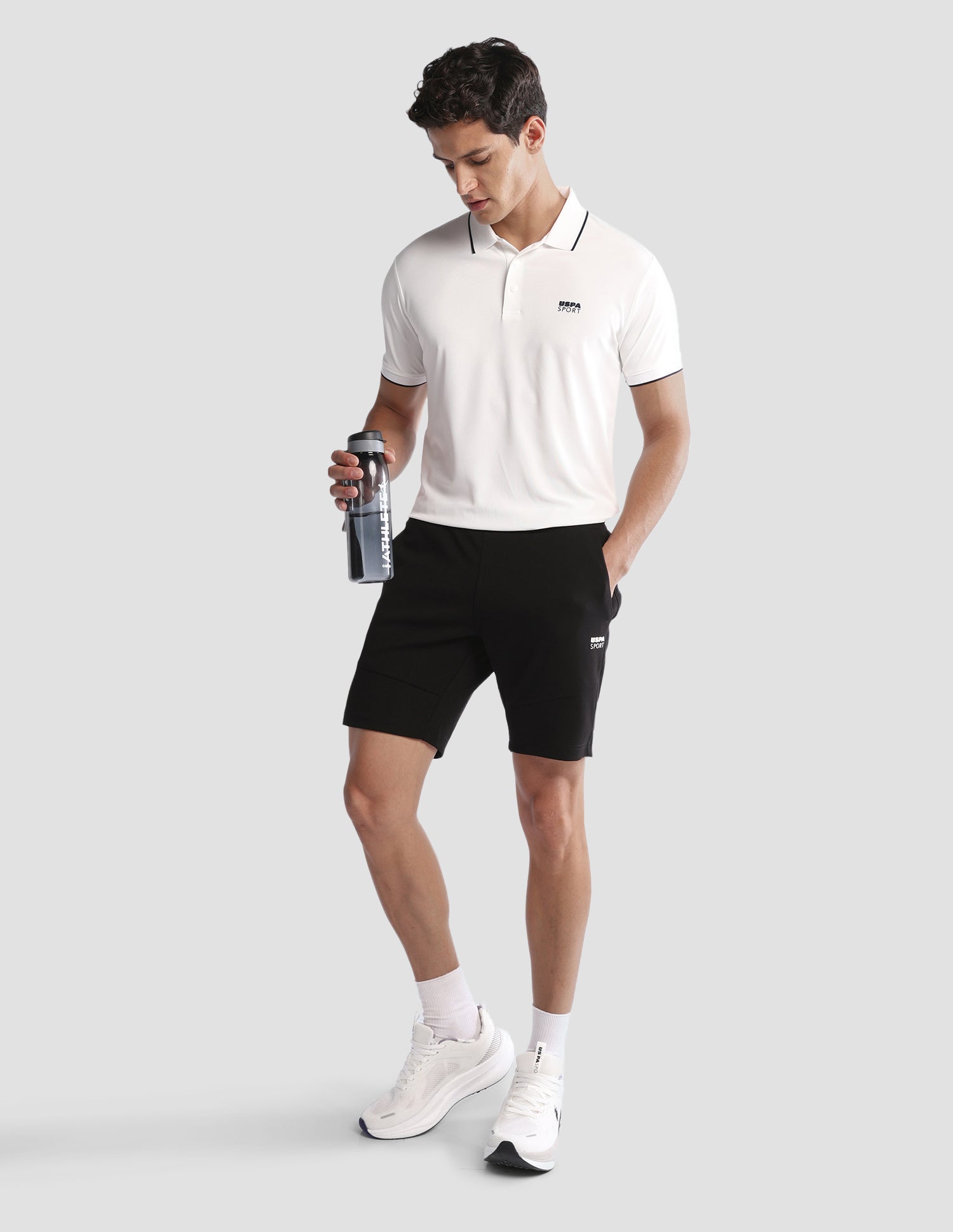 Solid Regular Fit Active Shorts Black - U.S. Polo Assn. India | Large