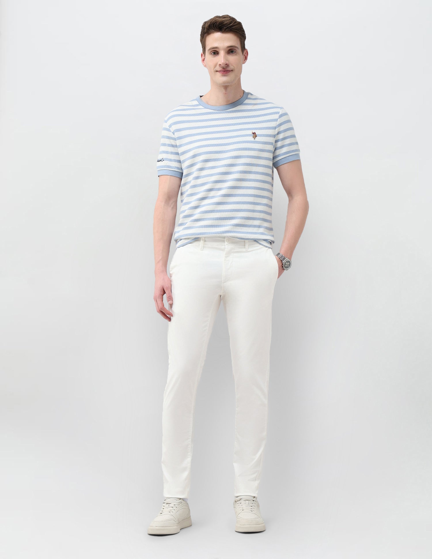 Austin Slim Fit Satin Trousers White - U.S. Polo Assn. India | Large