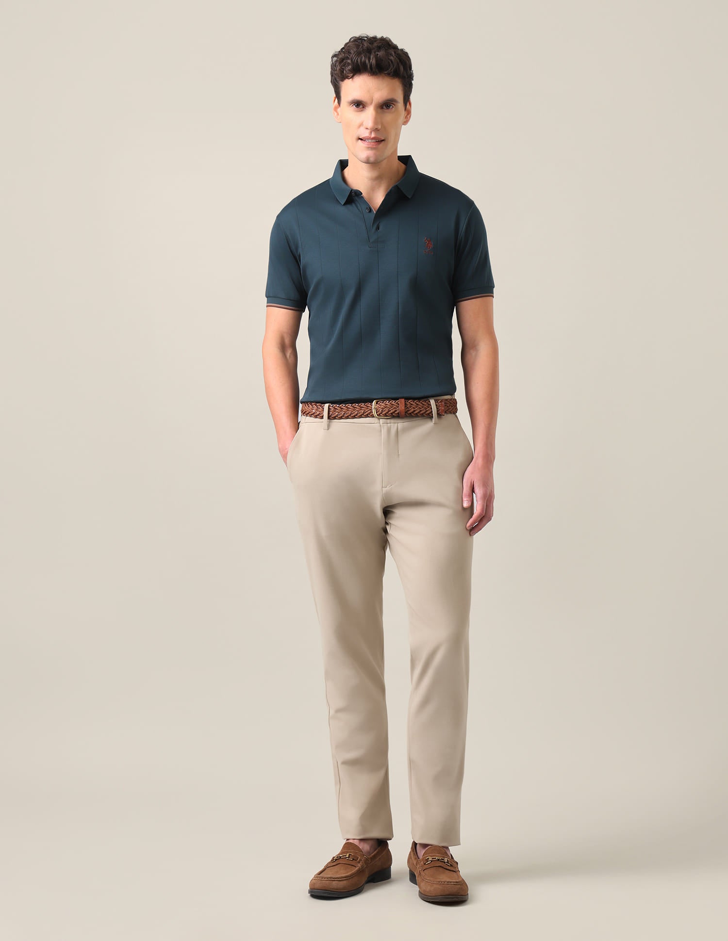 Vertical Striped Slim Fit Polo Shirt Teal - U.S. Polo Assn. India | Large
