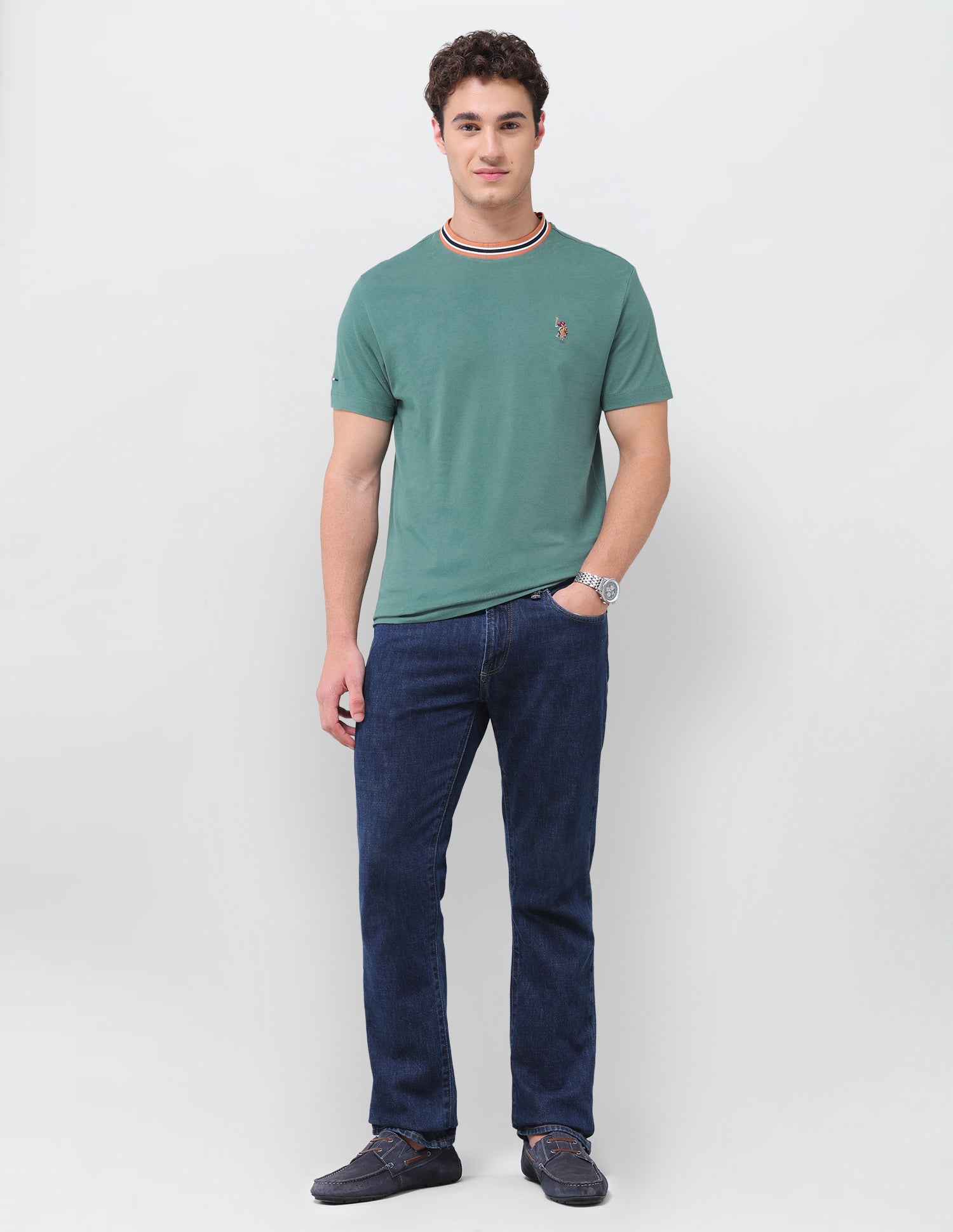 Solid Slim Fit T-Shirt Green - U.S. Polo Assn. India | Large