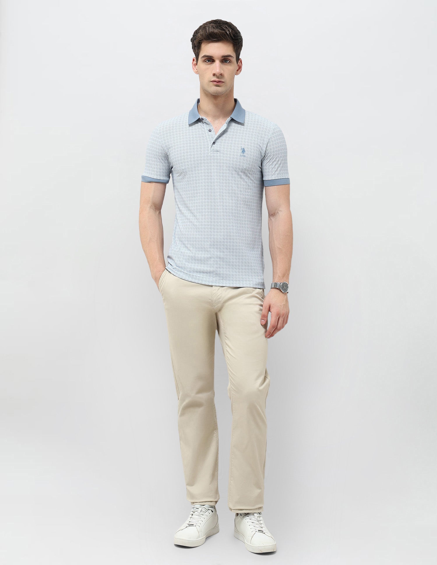 All-Over Printed Slim Fit Polo Shirt Light Blue - U.S. Polo Assn. India | Large