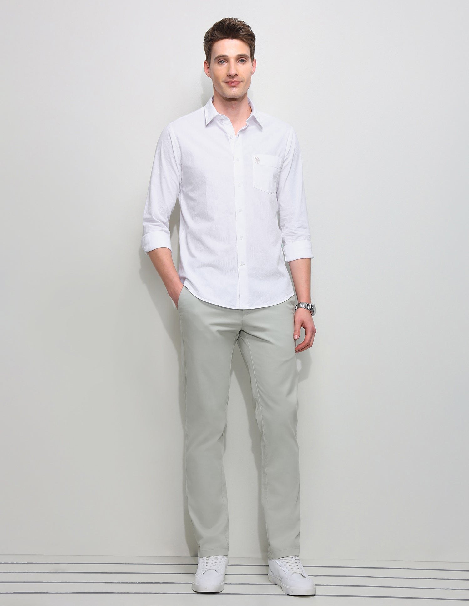 Seersucker Regular Fit Textured Shirt White - U.S. Polo Assn. India | Large