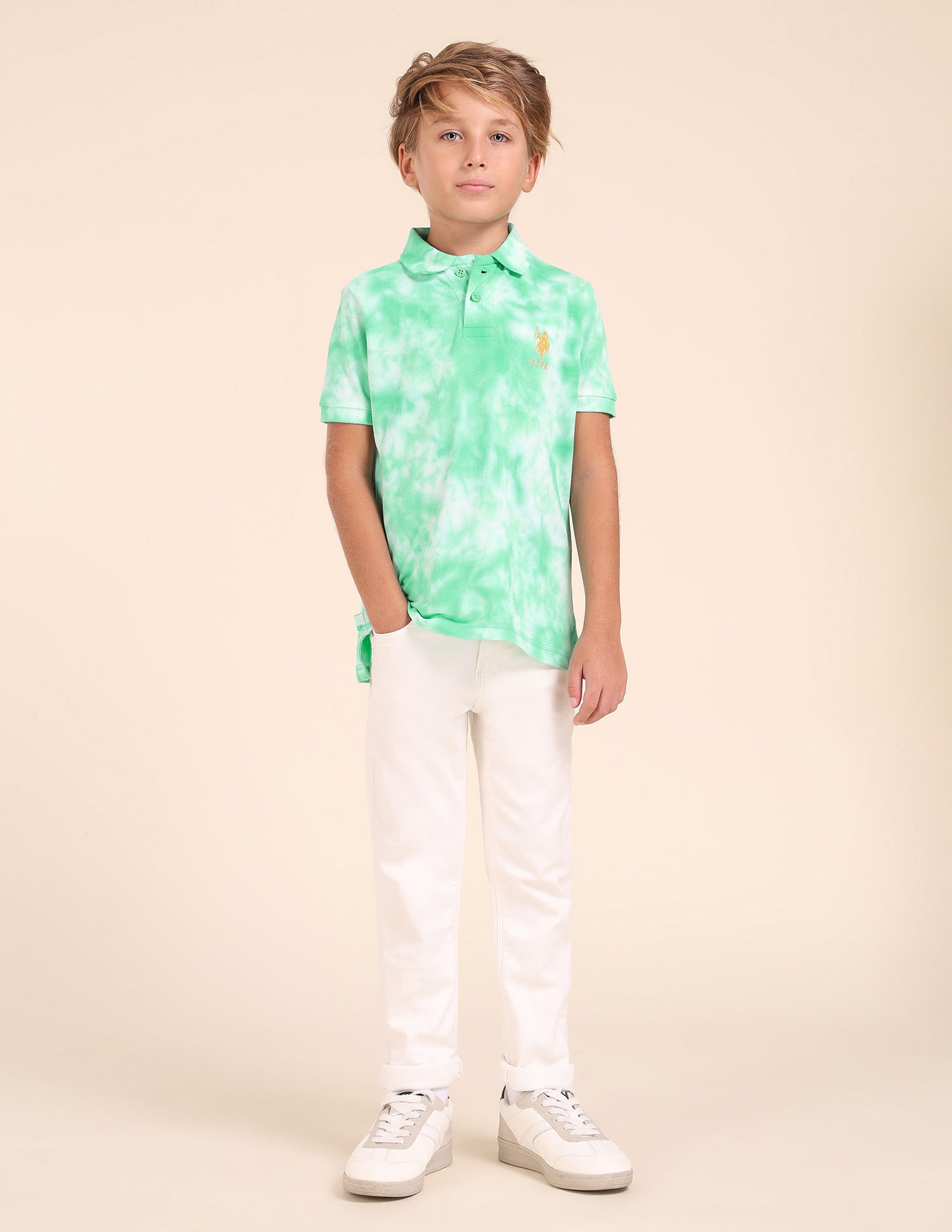 Boys All Over Printed Regular Fit Polo Shirt Dark Green - U.S. POLO ASSN. | Large