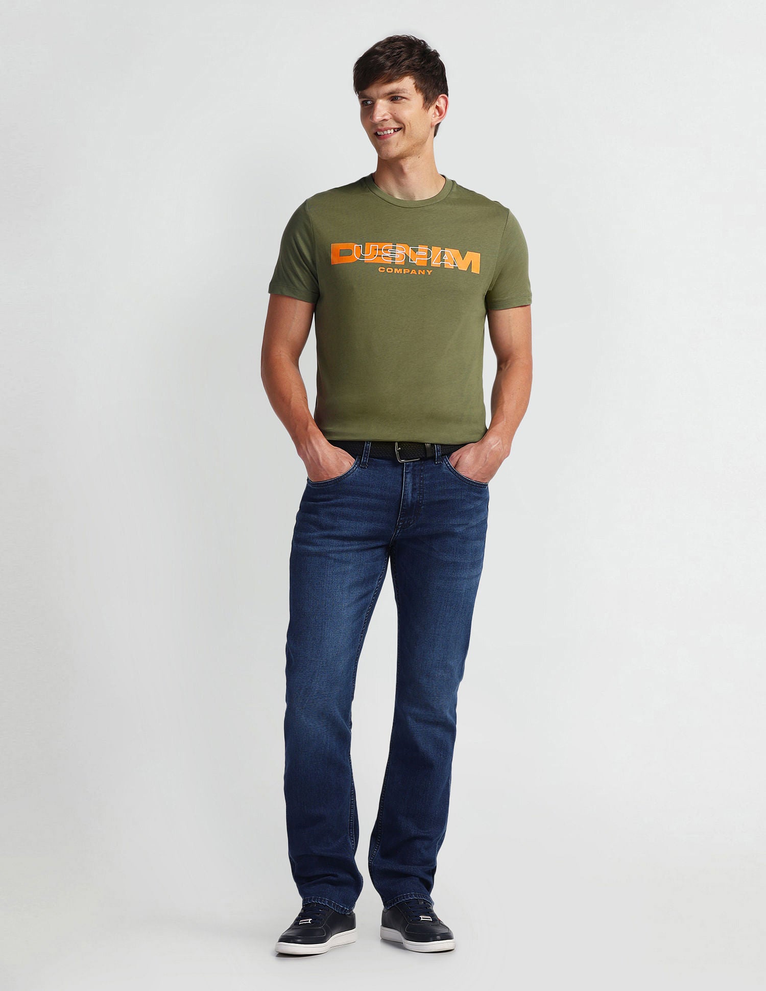 Brand Print Muscle Fit T-Shirt Olive - U.S. Polo Assn. India | Large