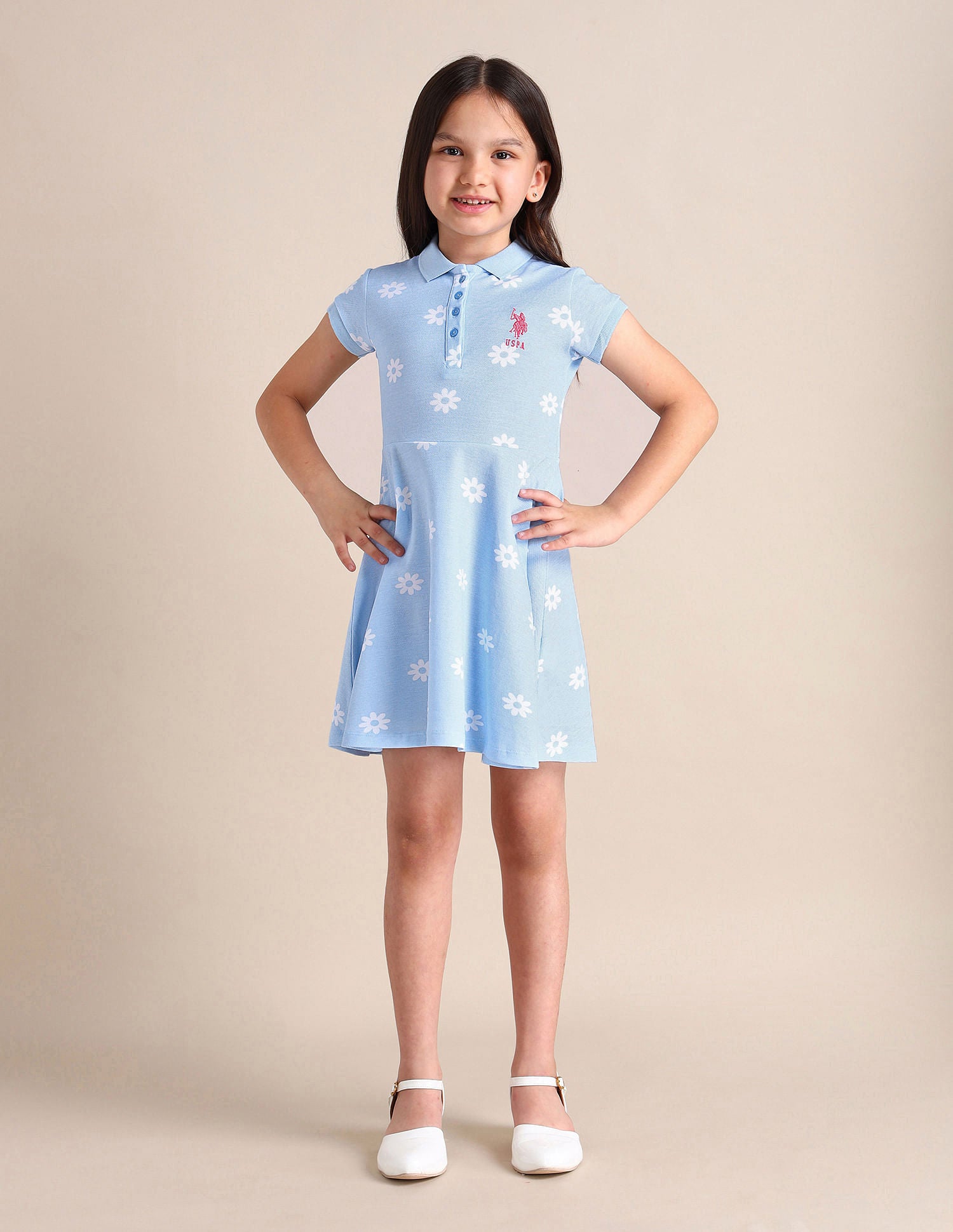 Girls Floral A-line Dress Light Blue - U.S. POLO ASSN. | Large