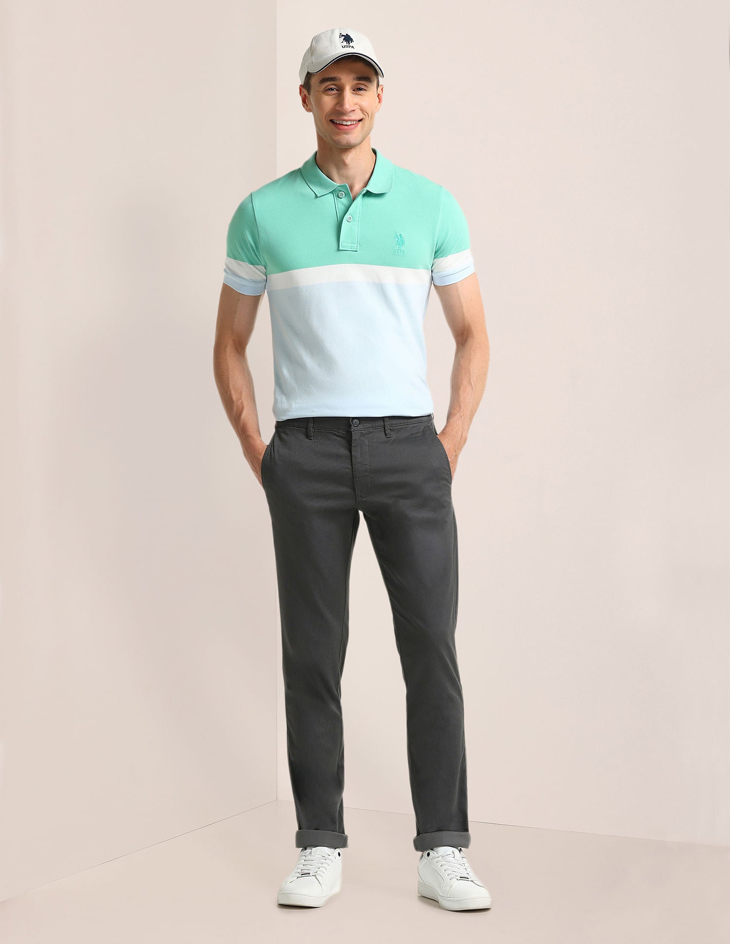 Denver Slim Fit Textured Trousers Charcoal-Grey - U.S. Polo Assn. India | Large