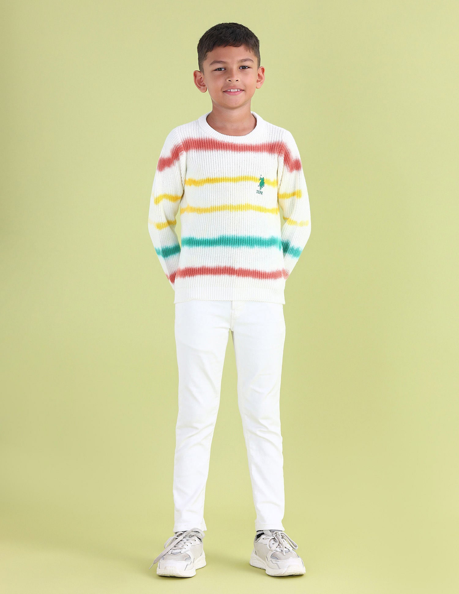 Boys Dyed Striped Sweater White - U.S. POLO ASSN. | Large