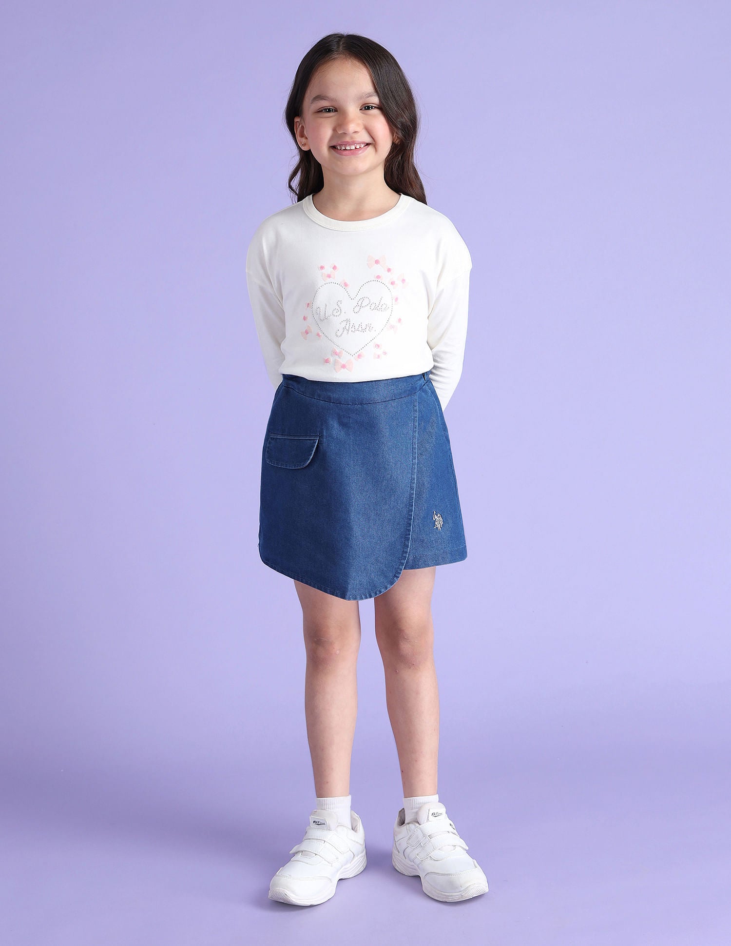 Girls Cotton Denim Skorts Medium Blue - U.S. Polo Assn. India | Large