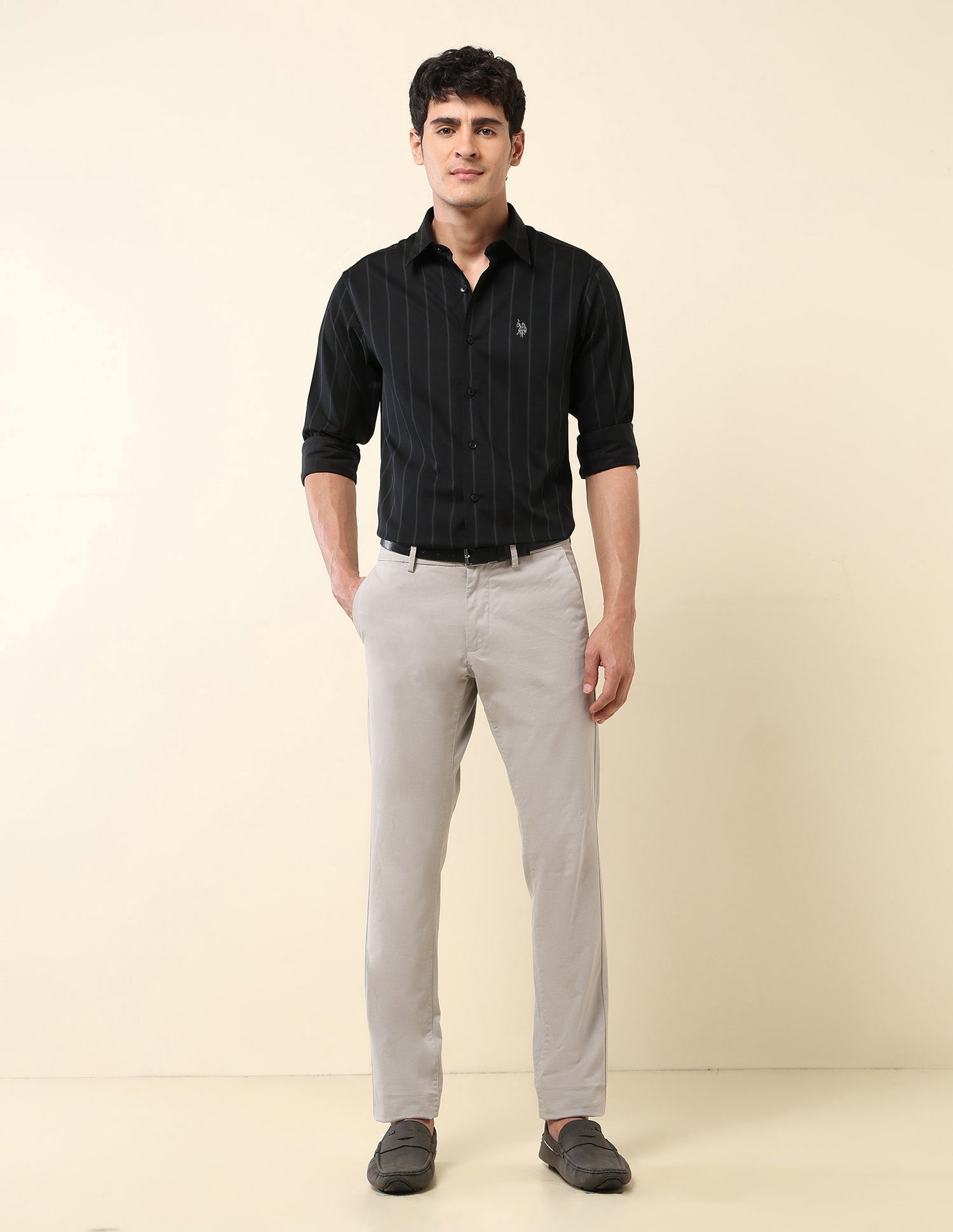 Vertical Striped Pure Cotton Shirt Dark Grey - U.S. Polo Assn. India | Large