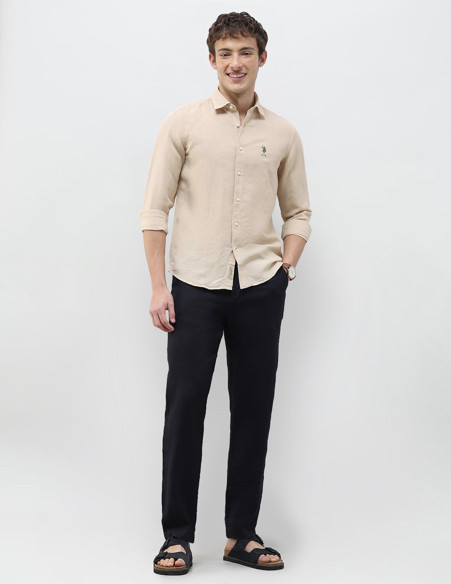 Solid Regular Fit Shirt Khaki - U.S. Polo Assn. India | Large