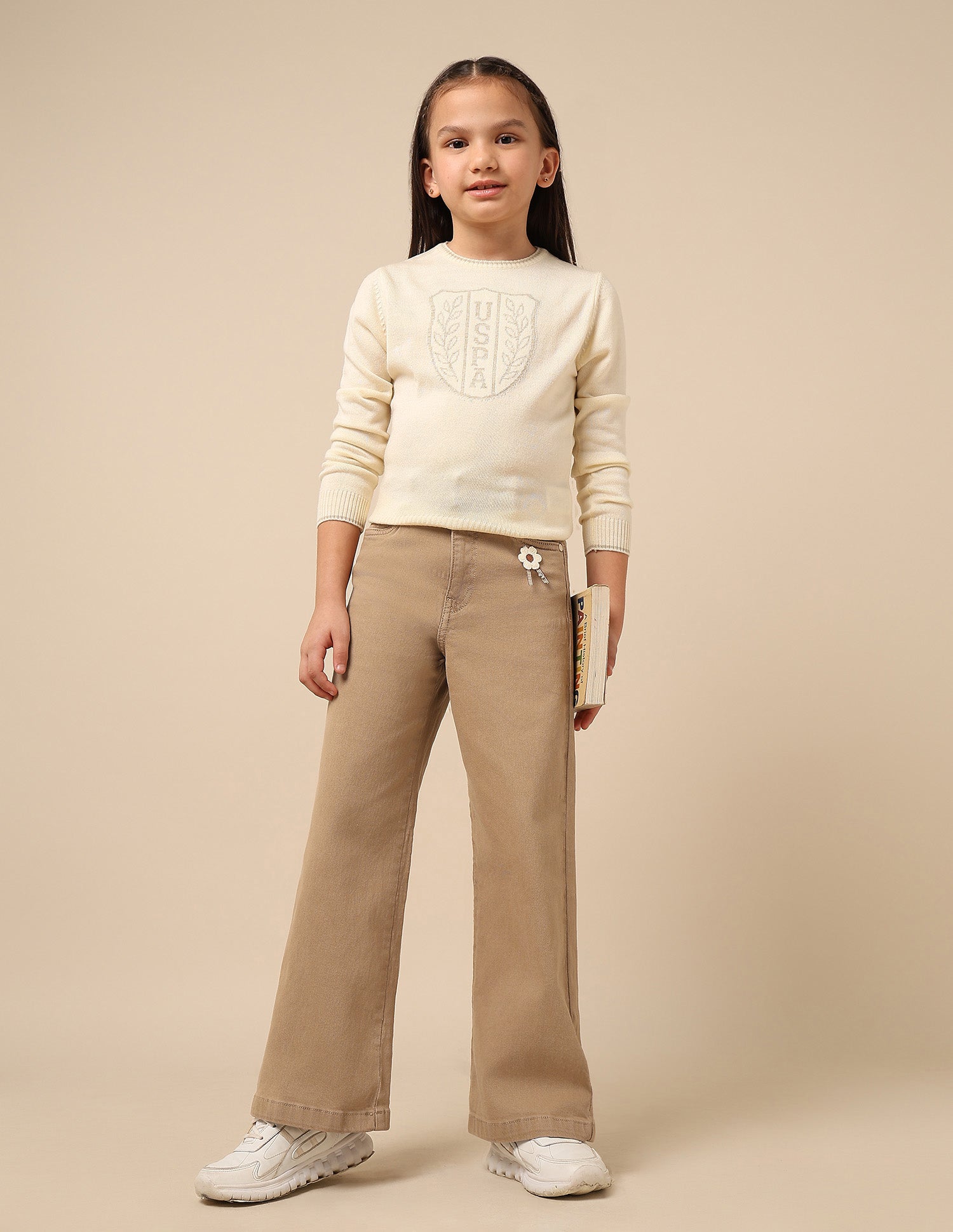 Girls Wide Leg Fit Mid Rise Jeans Latte - U.S. POLO ASSN. | Large