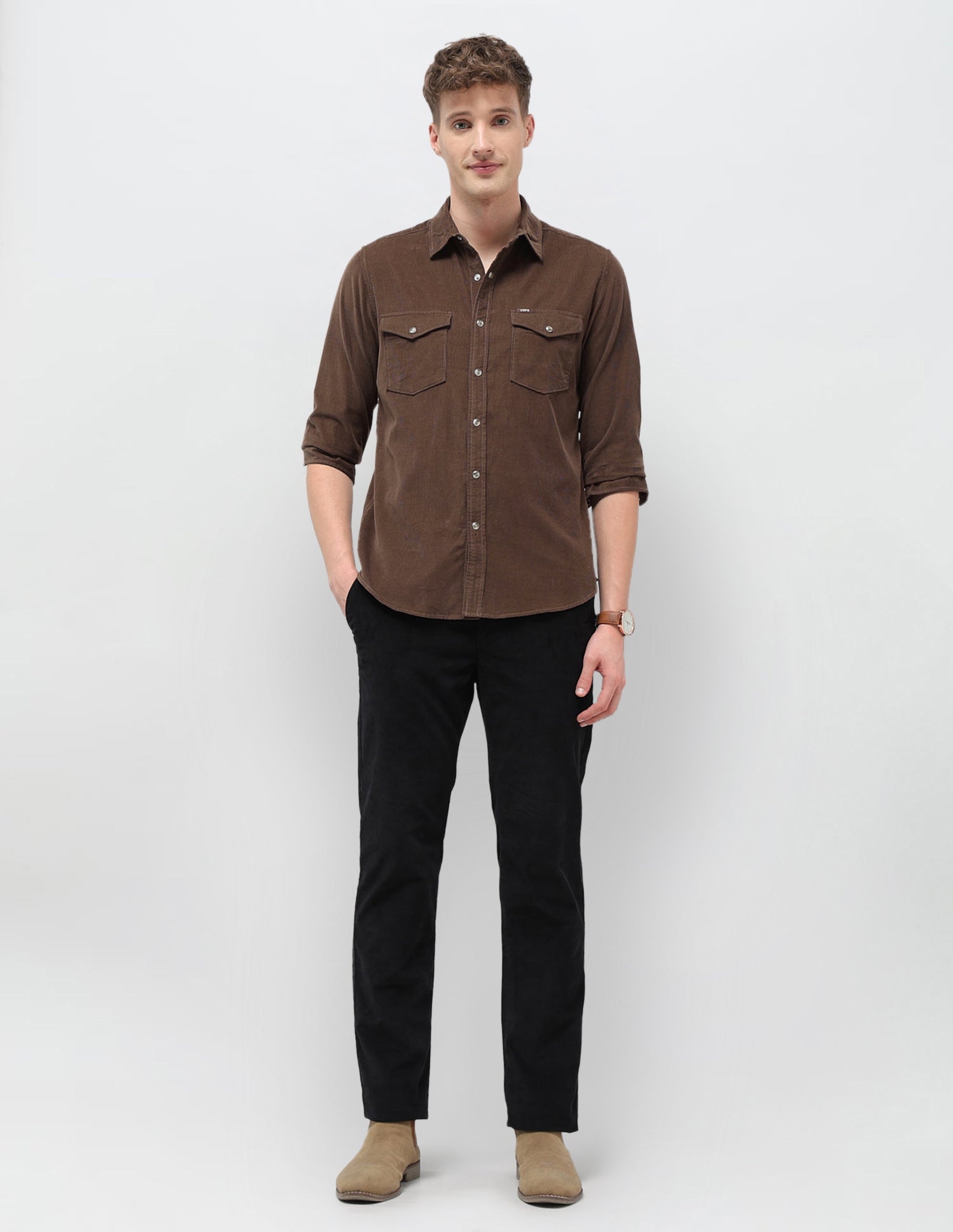 Corduroy Slim Fit Shirt Brown - U.S. POLO ASSN. | Large
