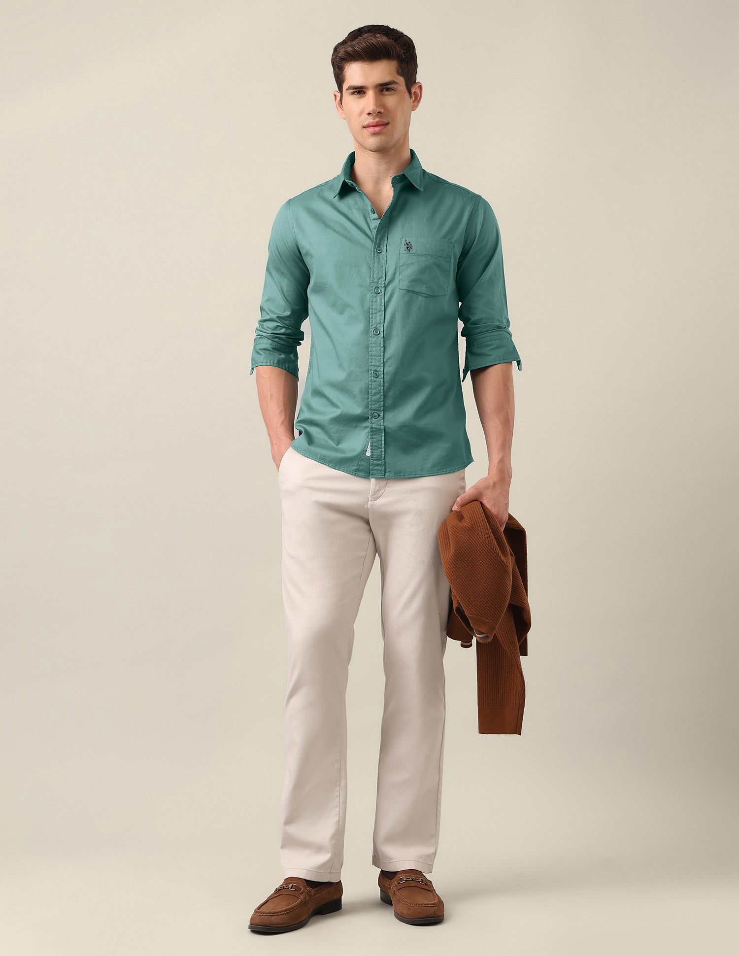 Twill Tailored Fit Shirt Teal - U.S. Polo Assn. India | Large