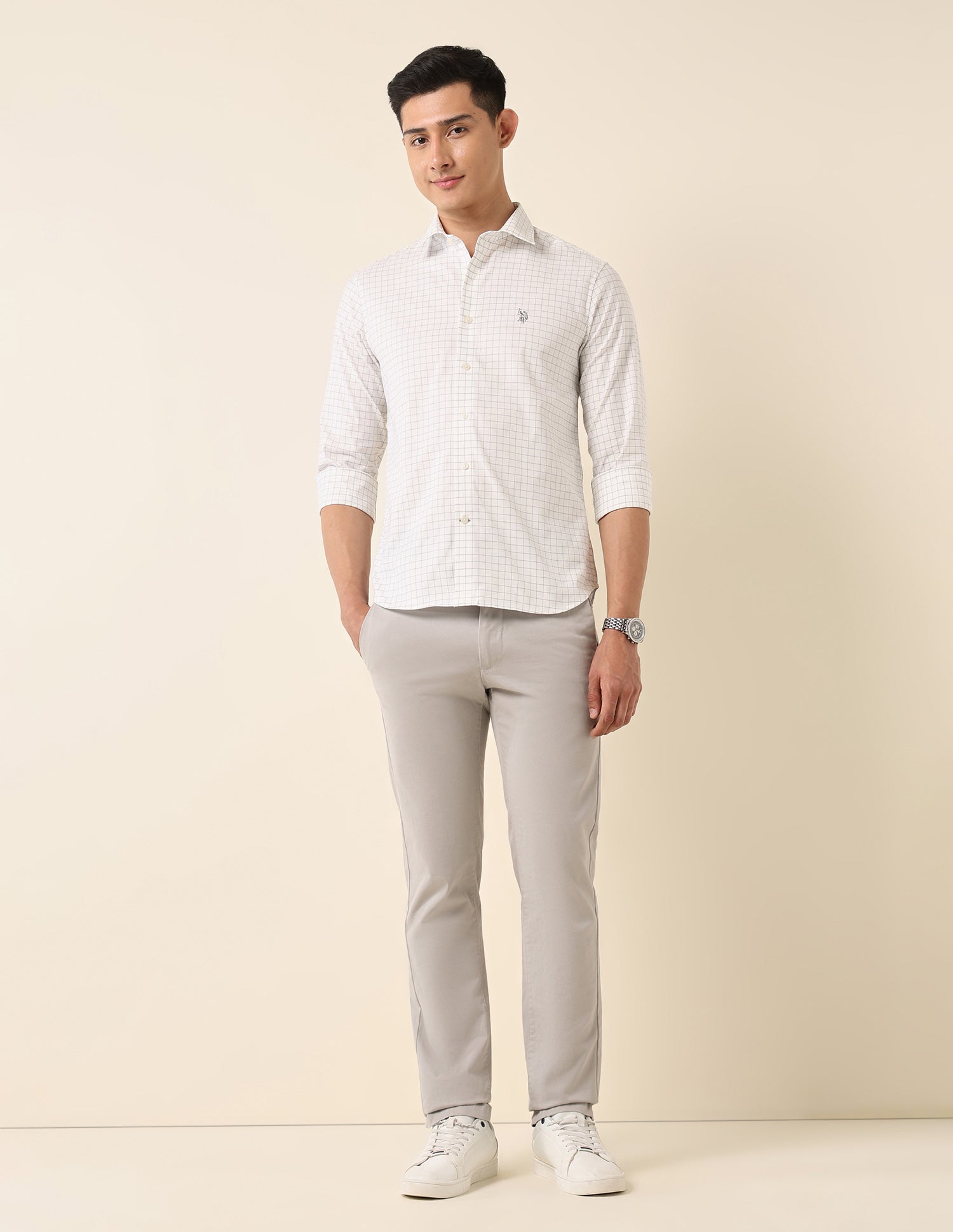 Tailored Fit Graph Checked Shirt Grey - U.S. Polo Assn. India | Large