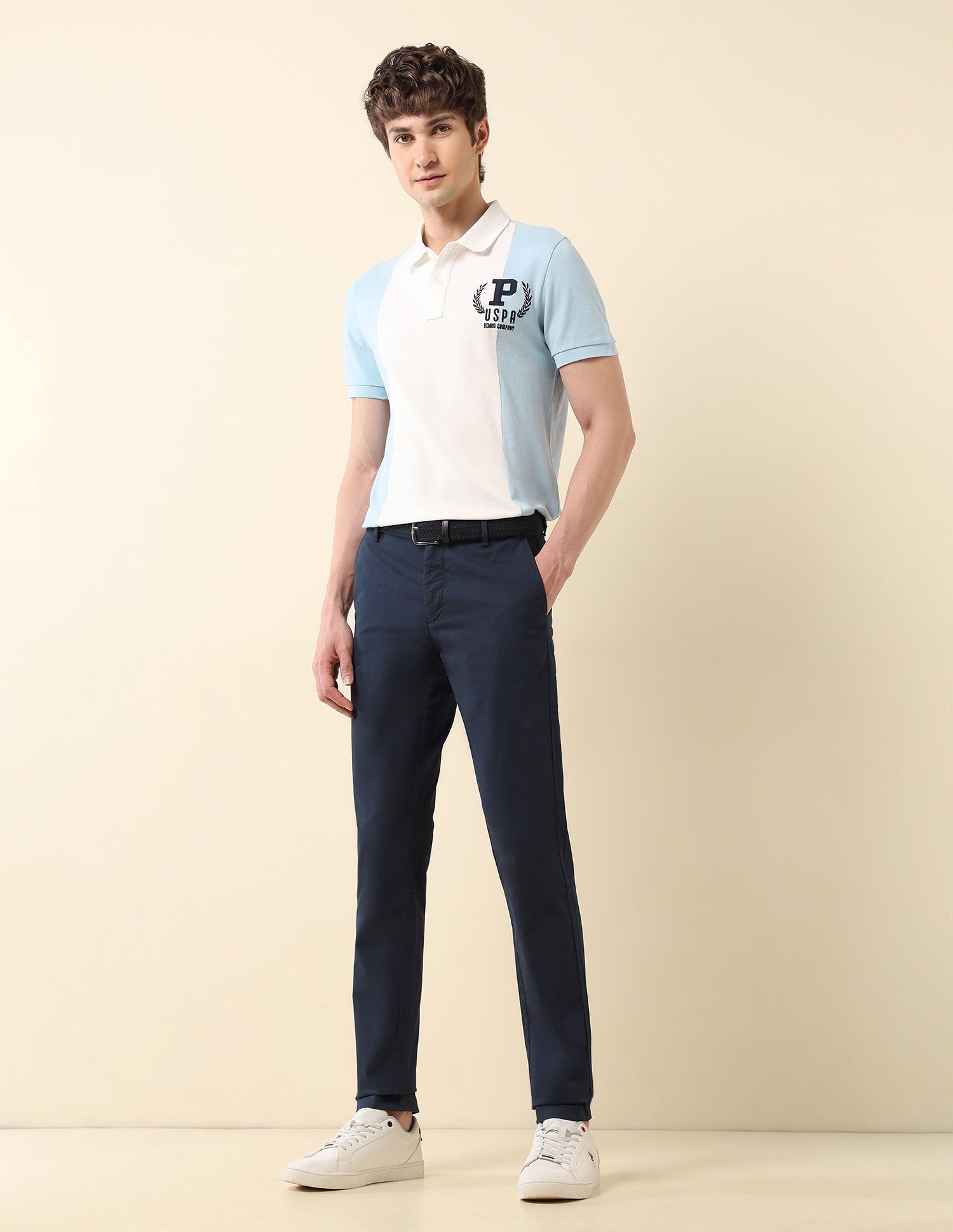 Textured Austin Slim Fit Trousers Navy - U.S. Polo Assn. India | Large