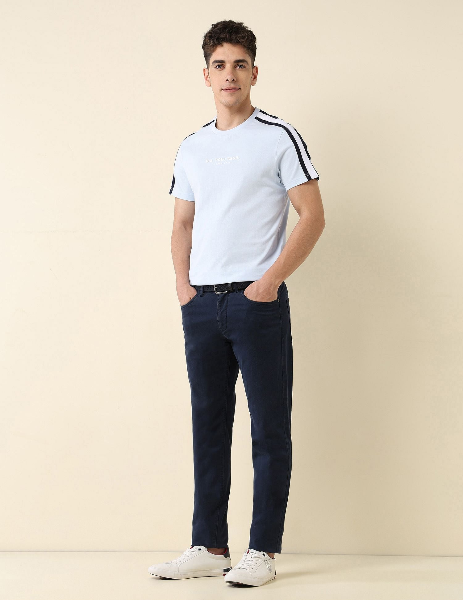 Contrast Taped Slim Fit T-Shirt Light Blue - U.S. POLO ASSN. | Large