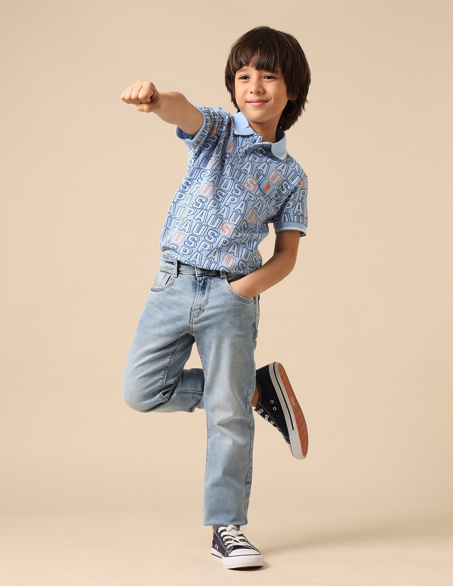 Boys Brand Printed Regular Fit Polo Shirt Light Blue - U.S. POLO ASSN. | Large